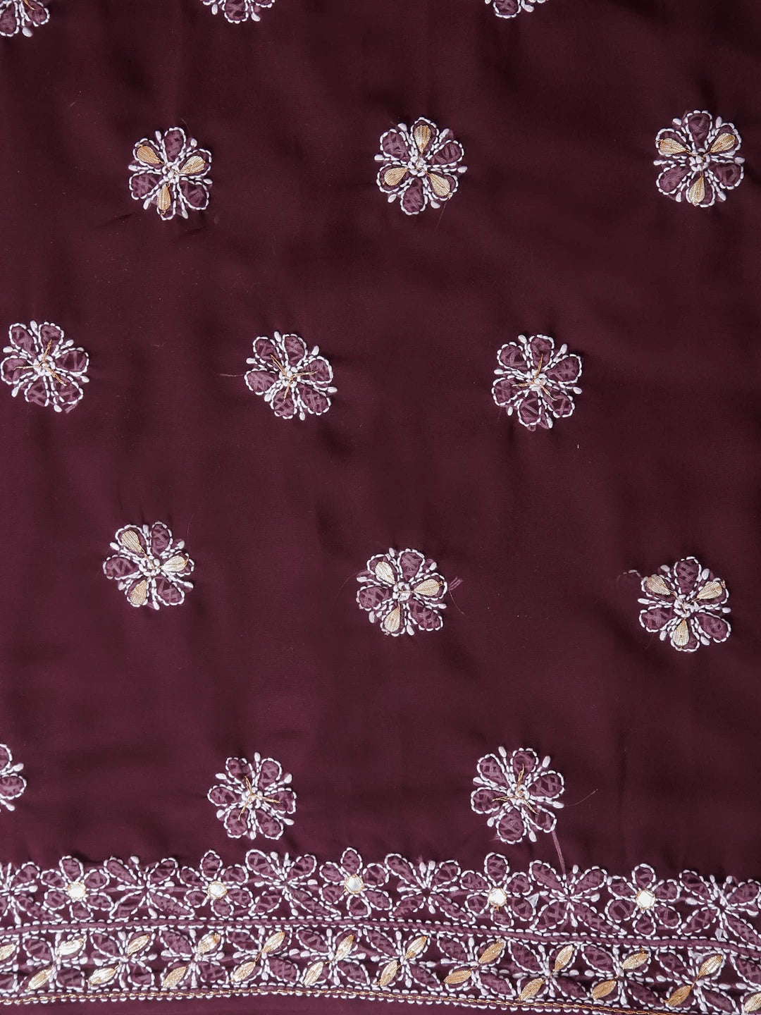 Ada Hand Embroidered Mulberry Brown Georgette Lucknowi Chikankari Unstitched Suit Piece With Gotapatti 01A358422