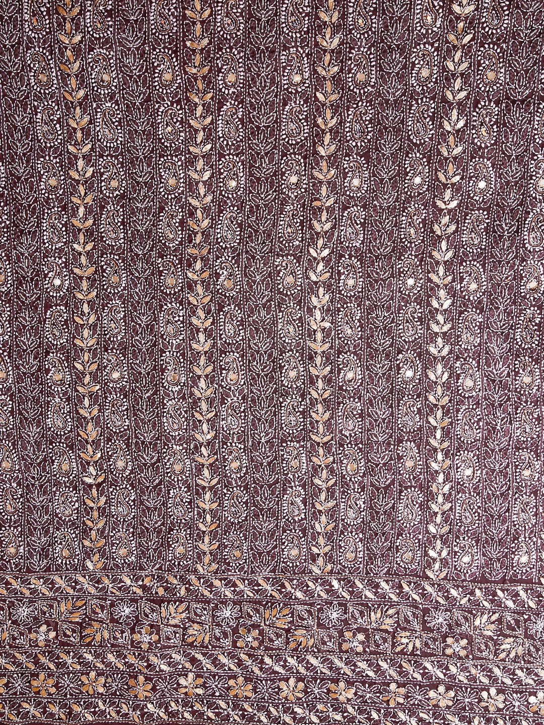Ada Hand Embroidered Mulberry Brown Georgette Lucknowi Chikankari Unstitched Suit Piece With Gotapatti 01A358422