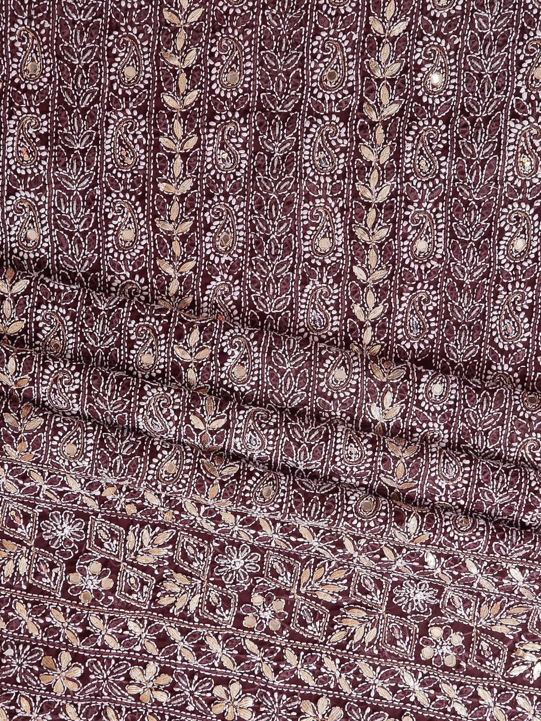 Ada Hand Embroidered Mulberry Brown Georgette Lucknowi Chikankari Unstitched Suit Piece With Gotapatti 01A358422
