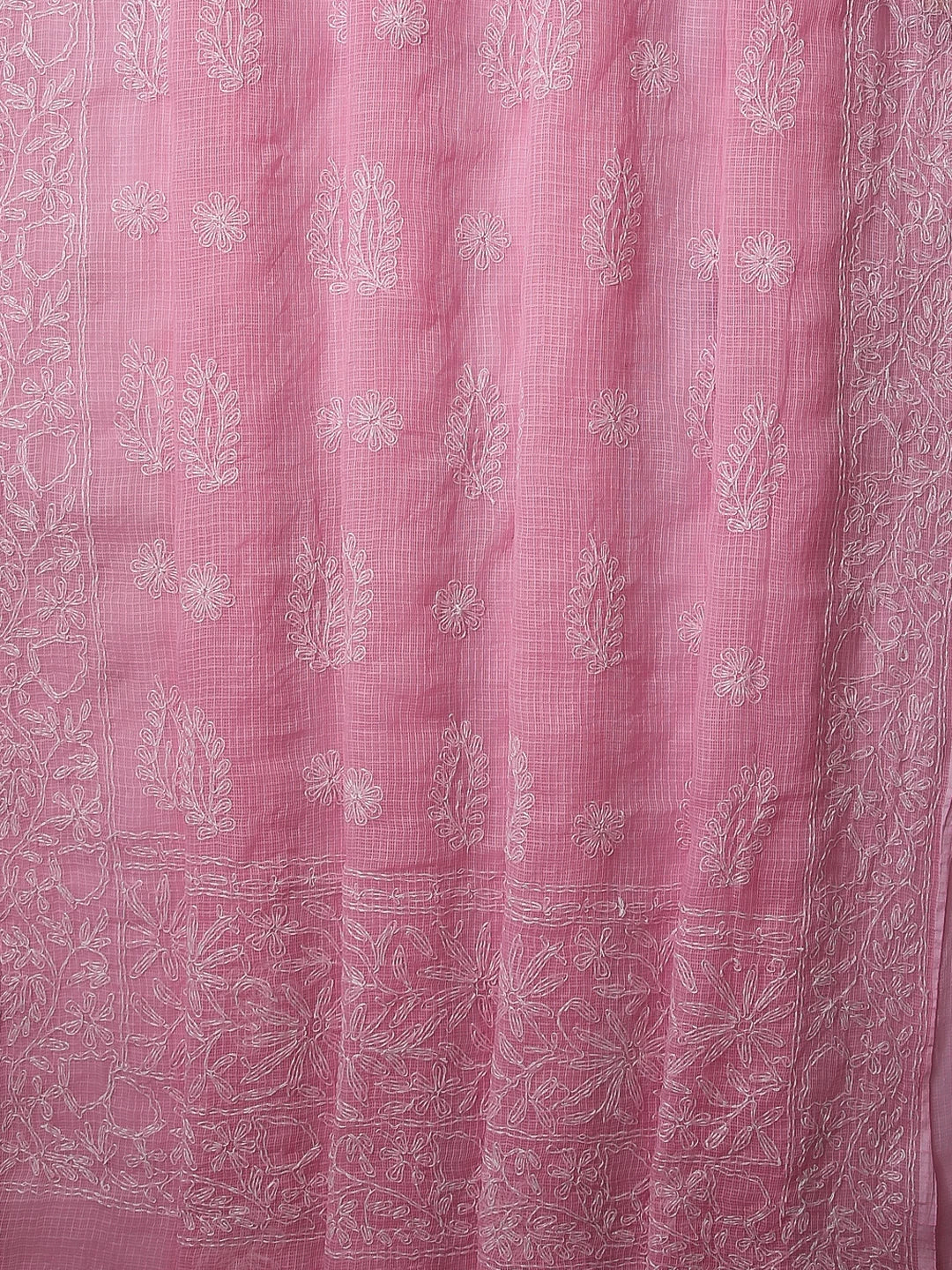 Ada Hand Embroidered Pink Kota Cotton Lucknowi Chikankari Saree With Blouse 01A452629