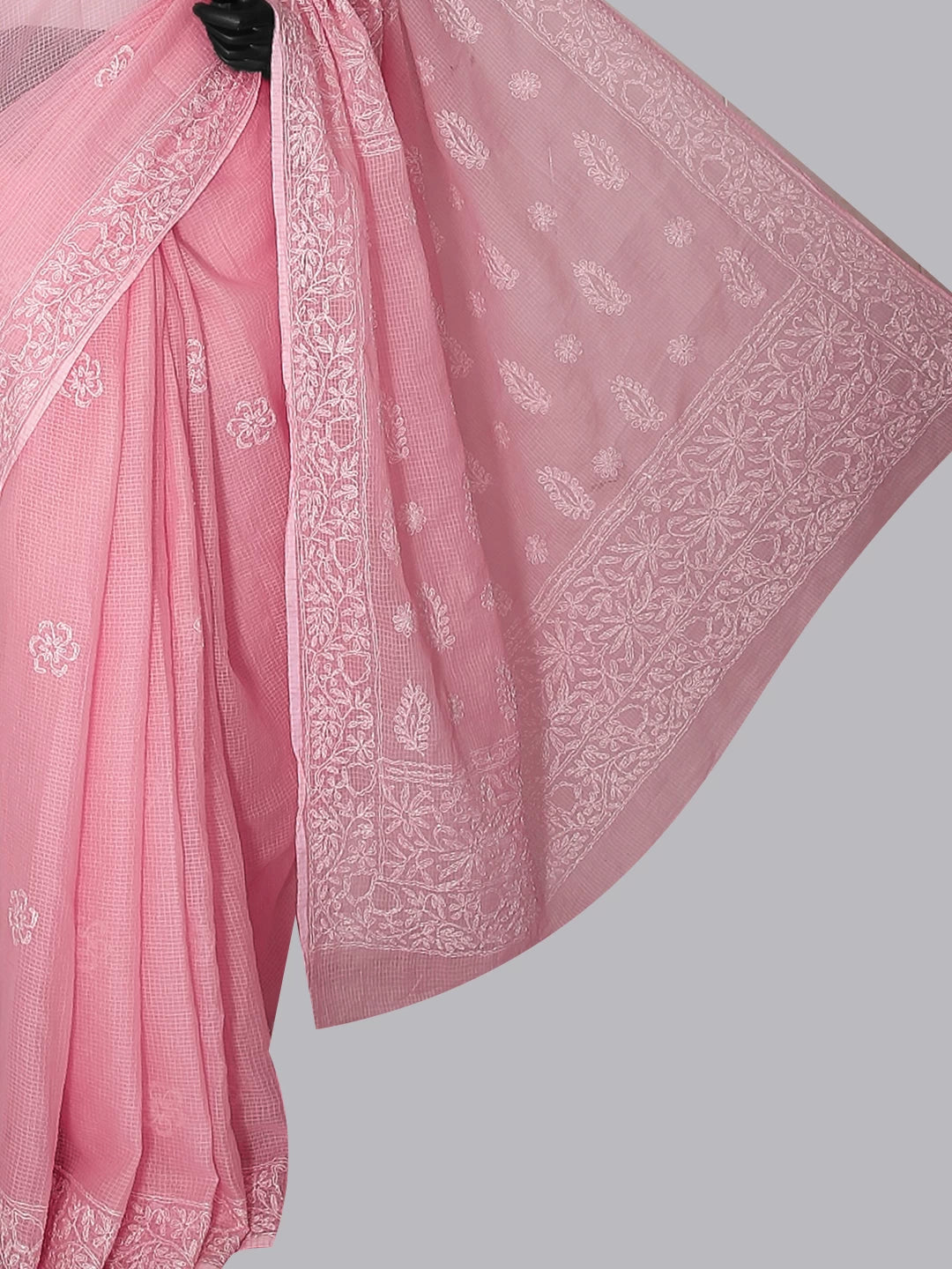 Ada Hand Embroidered Pink Kota Cotton Lucknowi Chikankari Saree With Blouse 01A452629
