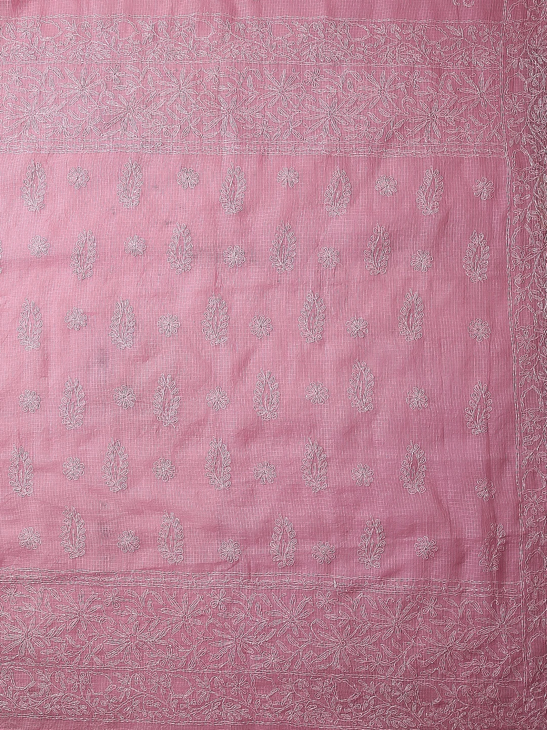 Ada Hand Embroidered Pink Kota Cotton Lucknowi Chikankari Saree With Blouse 01A452629