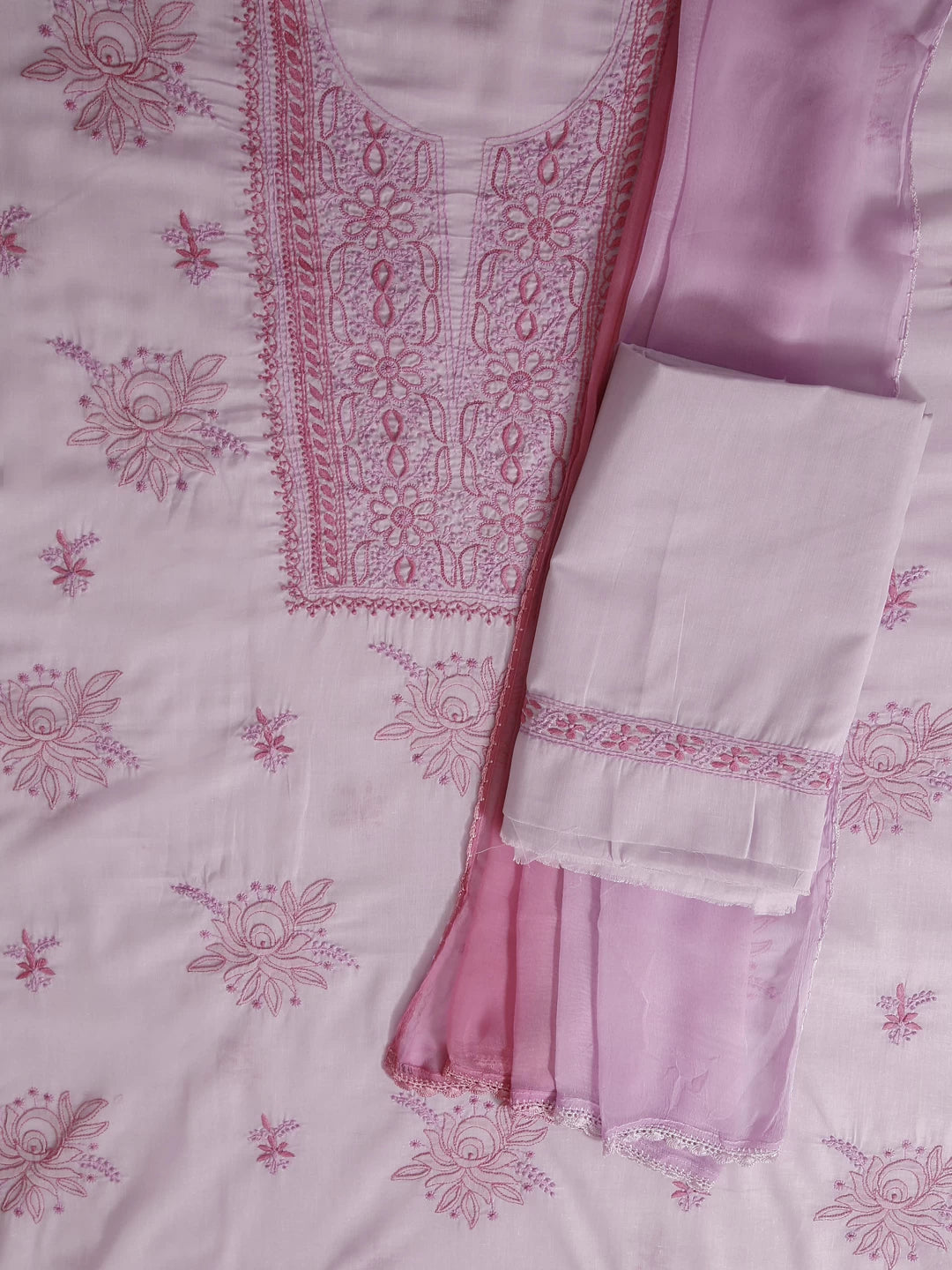 Ada Hand Embroidered Lilac Cotton Lucknowi Chikankari Unstitched Suit Piece 01A461198
