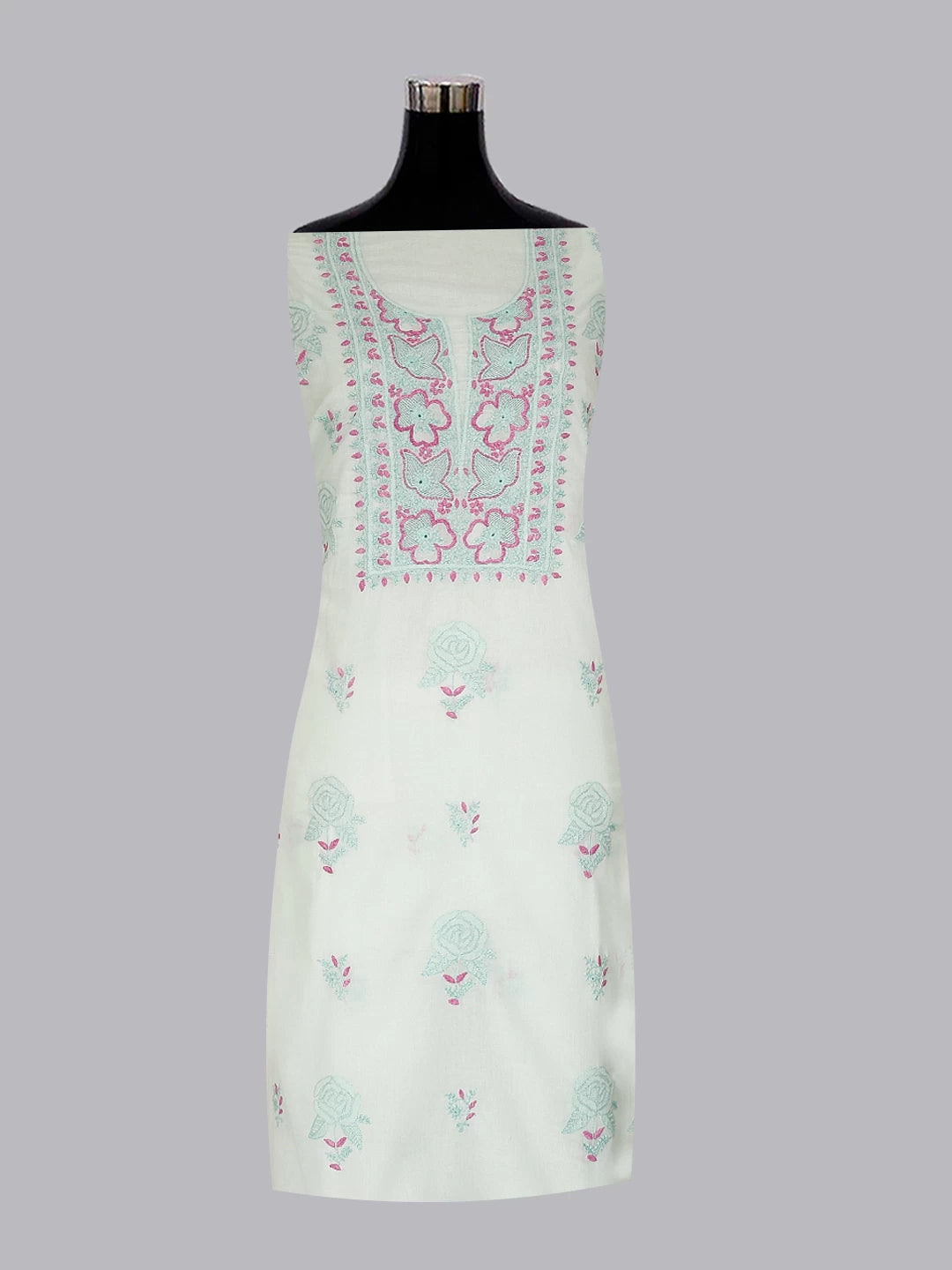 Ada Hand Embroidered Sea Green Cotton Lucknowi Chikankari Unstitched Suit Piece 01A461196