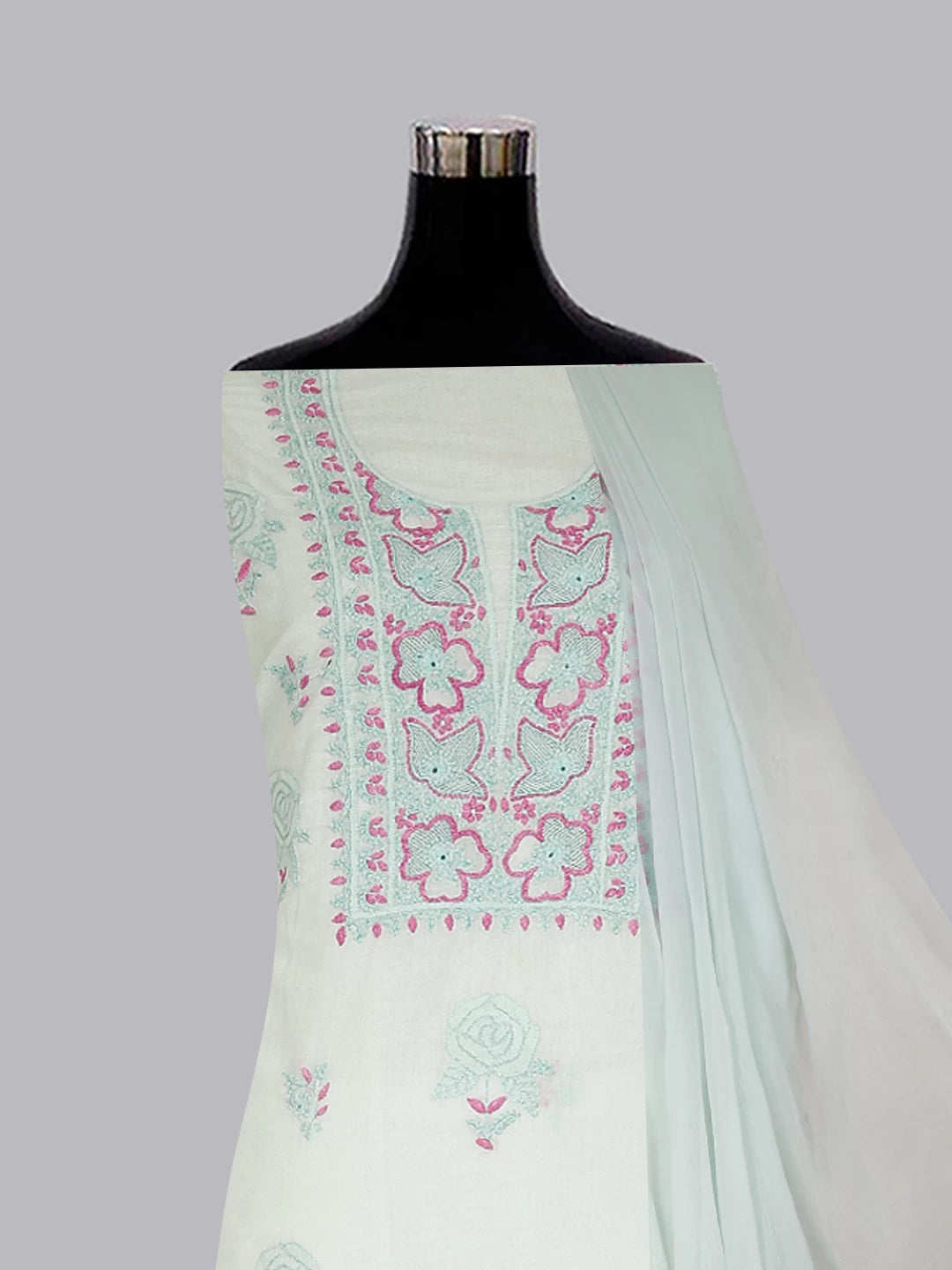 Ada Hand Embroidered Sea Green Cotton Lucknowi Chikankari Unstitched Suit Piece 01A461196