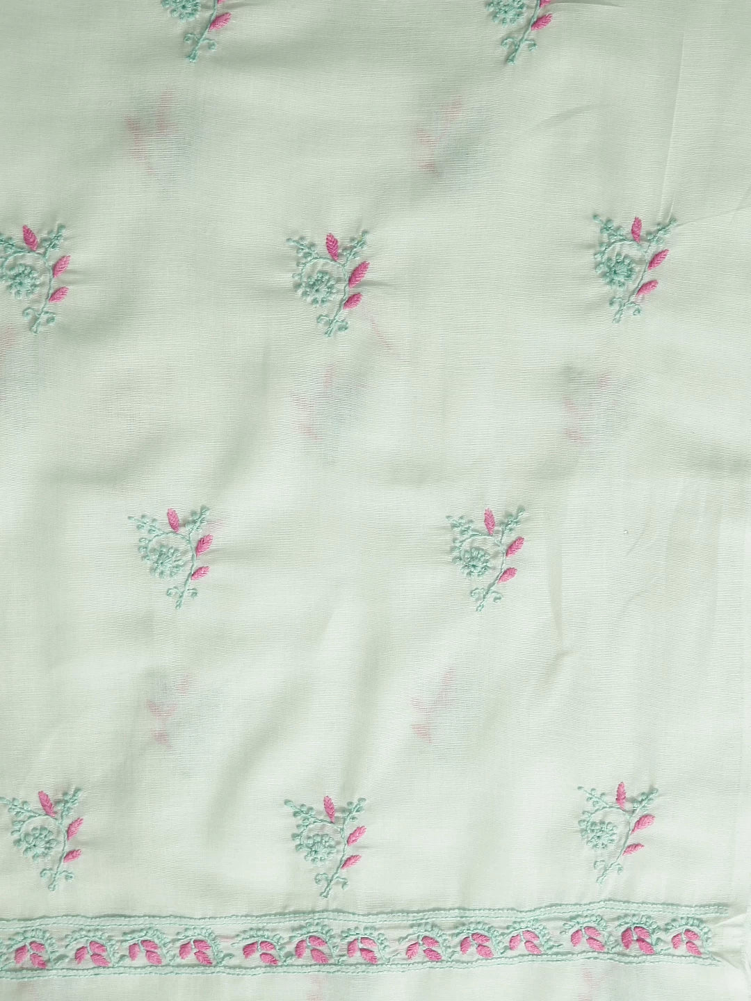 Ada Hand Embroidered Sea Green Cotton Lucknowi Chikankari Unstitched Suit Piece 01A461196