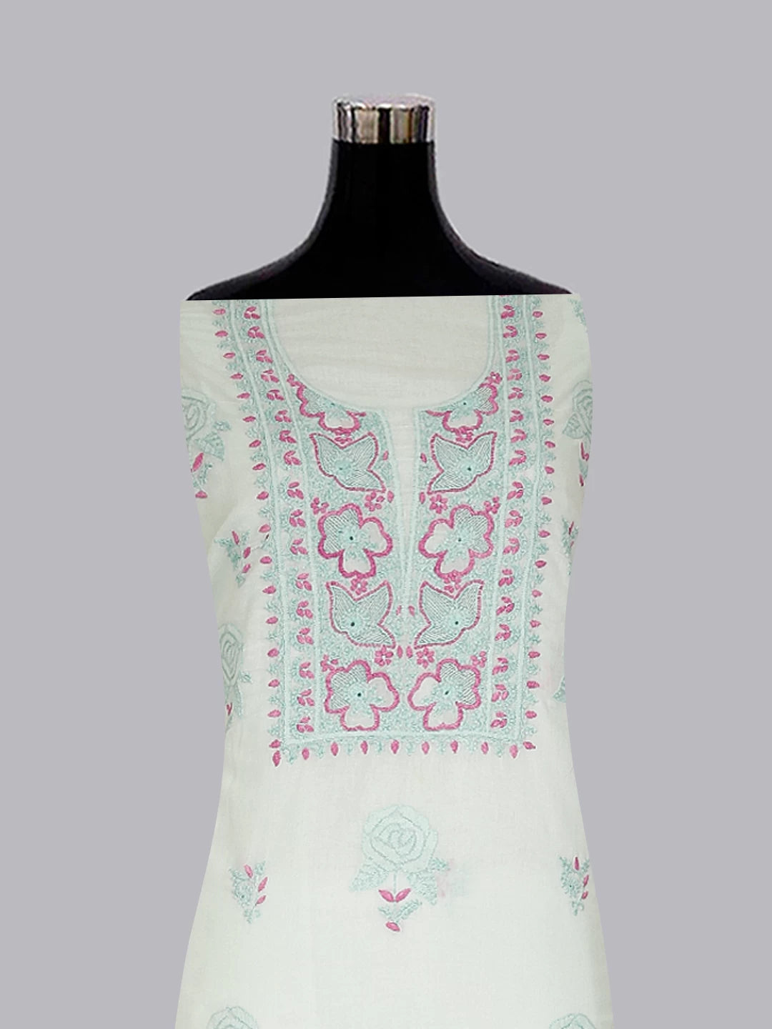 Ada Hand Embroidered Sea Green Cotton Lucknowi Chikankari Unstitched Suit Piece 01A461196