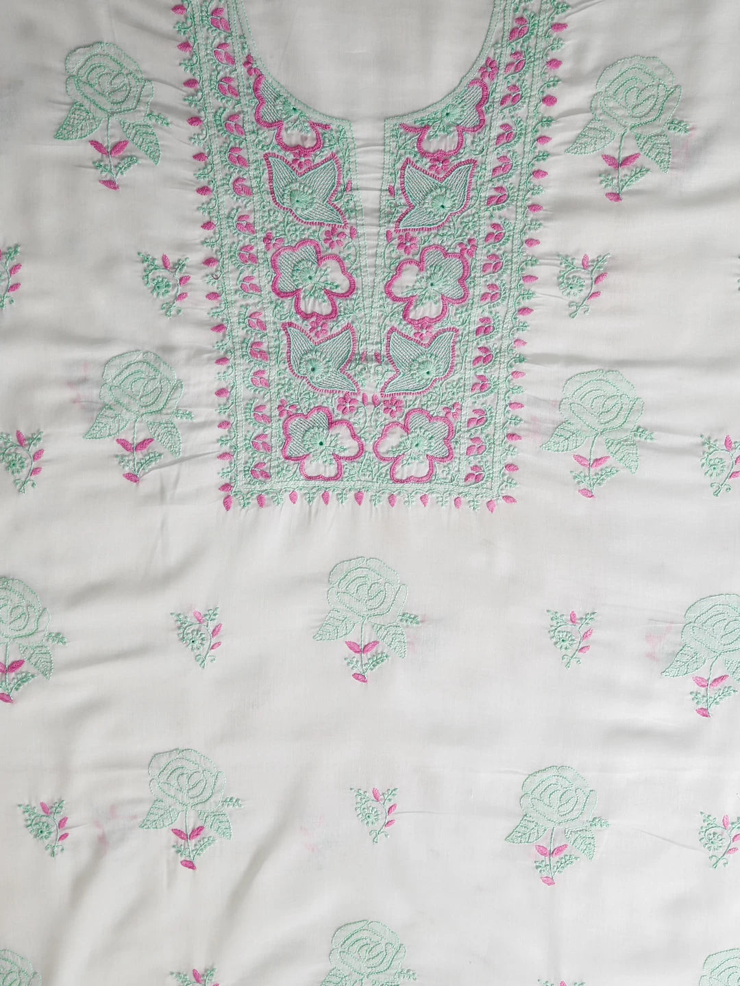 Ada Hand Embroidered Sea Green Cotton Lucknowi Chikankari Unstitched Suit Piece 01A461196