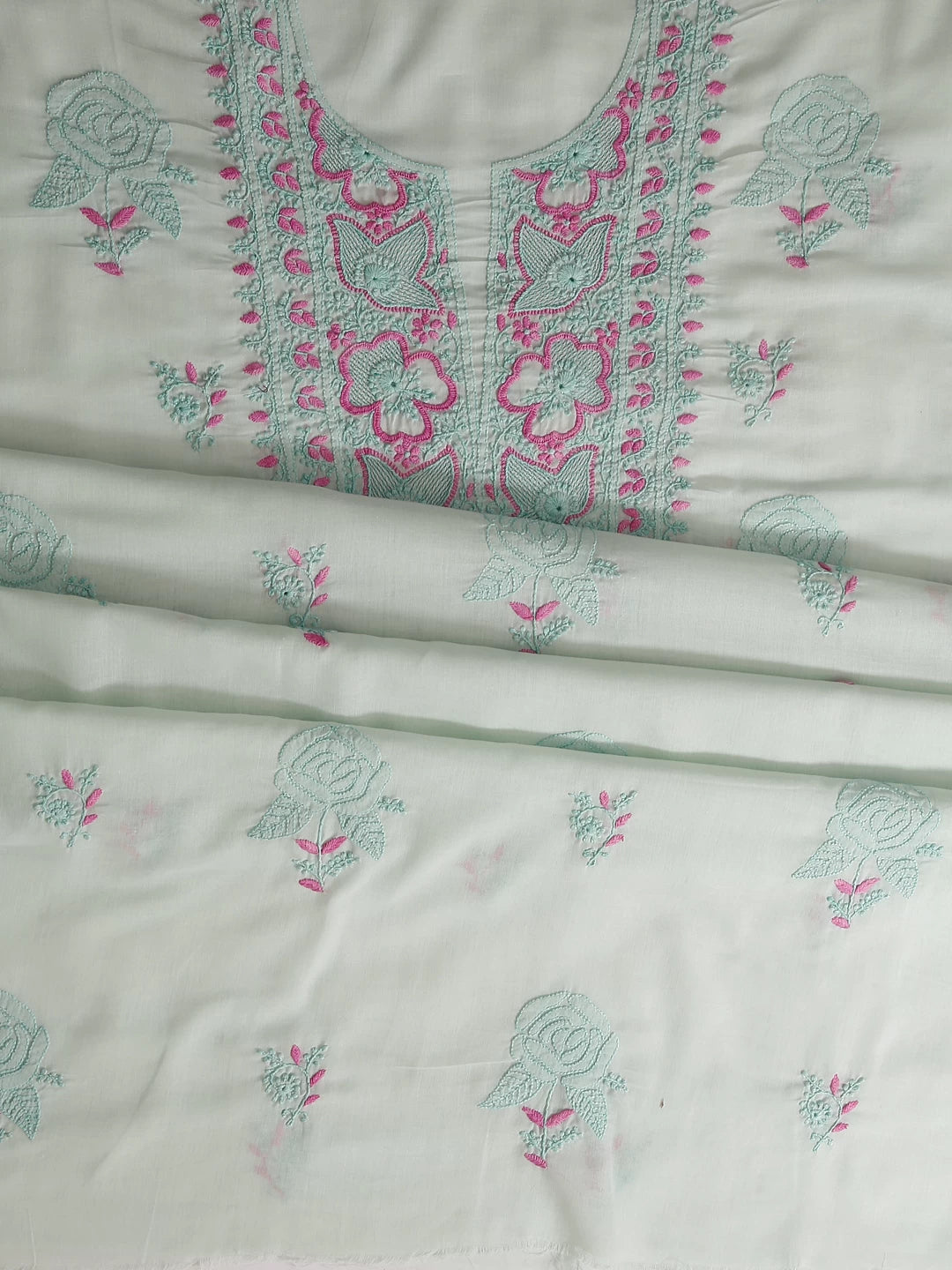 Ada Hand Embroidered Sea Green Cotton Lucknowi Chikankari Unstitched Suit Piece 01A461196