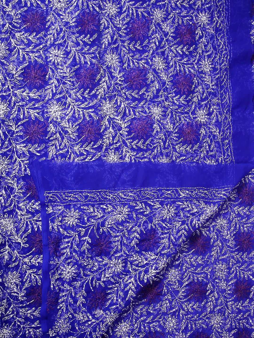 Ada Hand Embroidered Royal Blue Georgette Lucknowi Chikankari Dupatta 01A412748