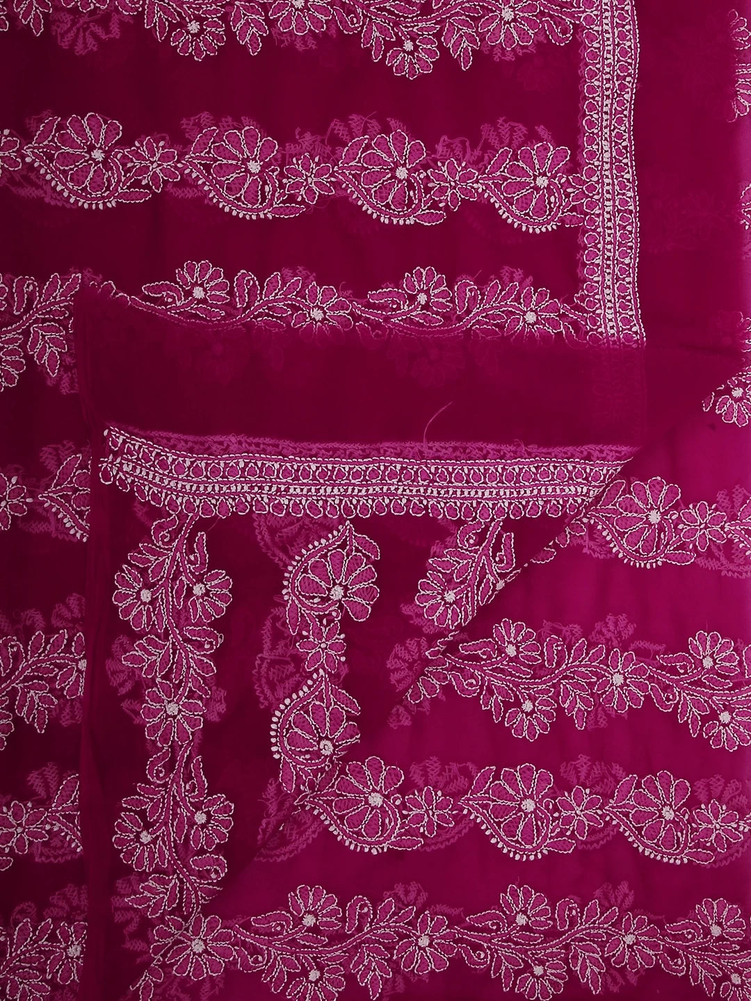 Ada Hand Embroidered Sangria Pink Georgette Lucknowi Chikankari Dupatta 01A400639
