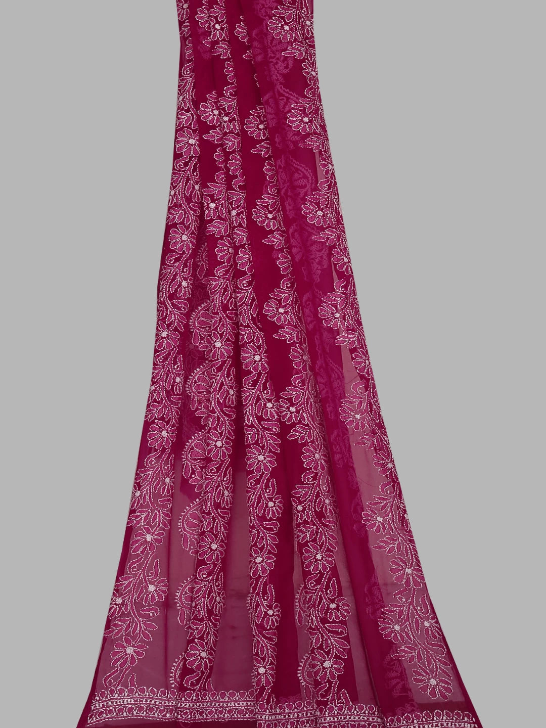 Ada Hand Embroidered Sangria Pink Georgette Lucknowi Chikankari Dupatta 01A400639