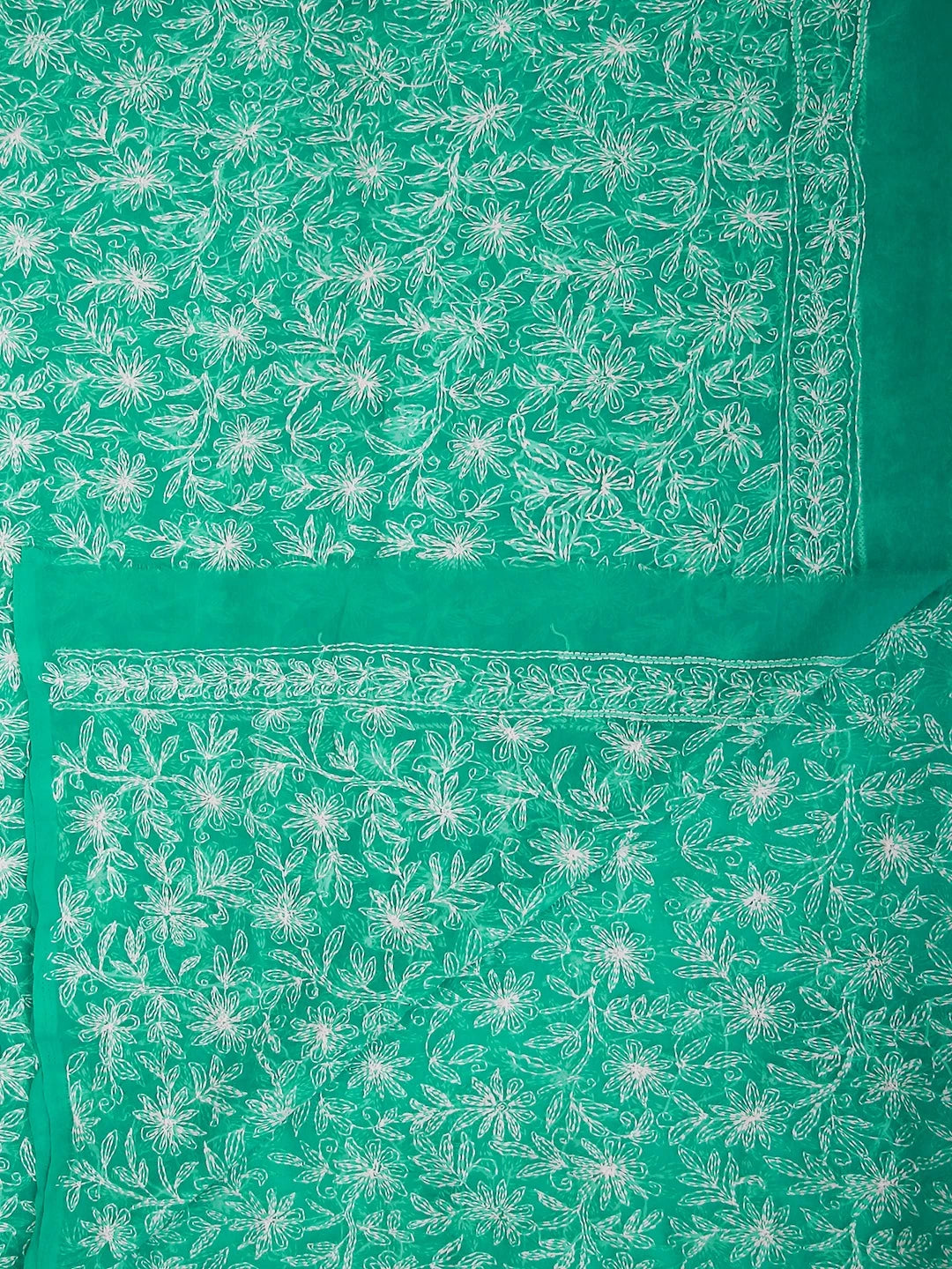 Ada Hand Embroidered Sea Green Georgette Lucknowi Chikankari Dupatta 01A133548