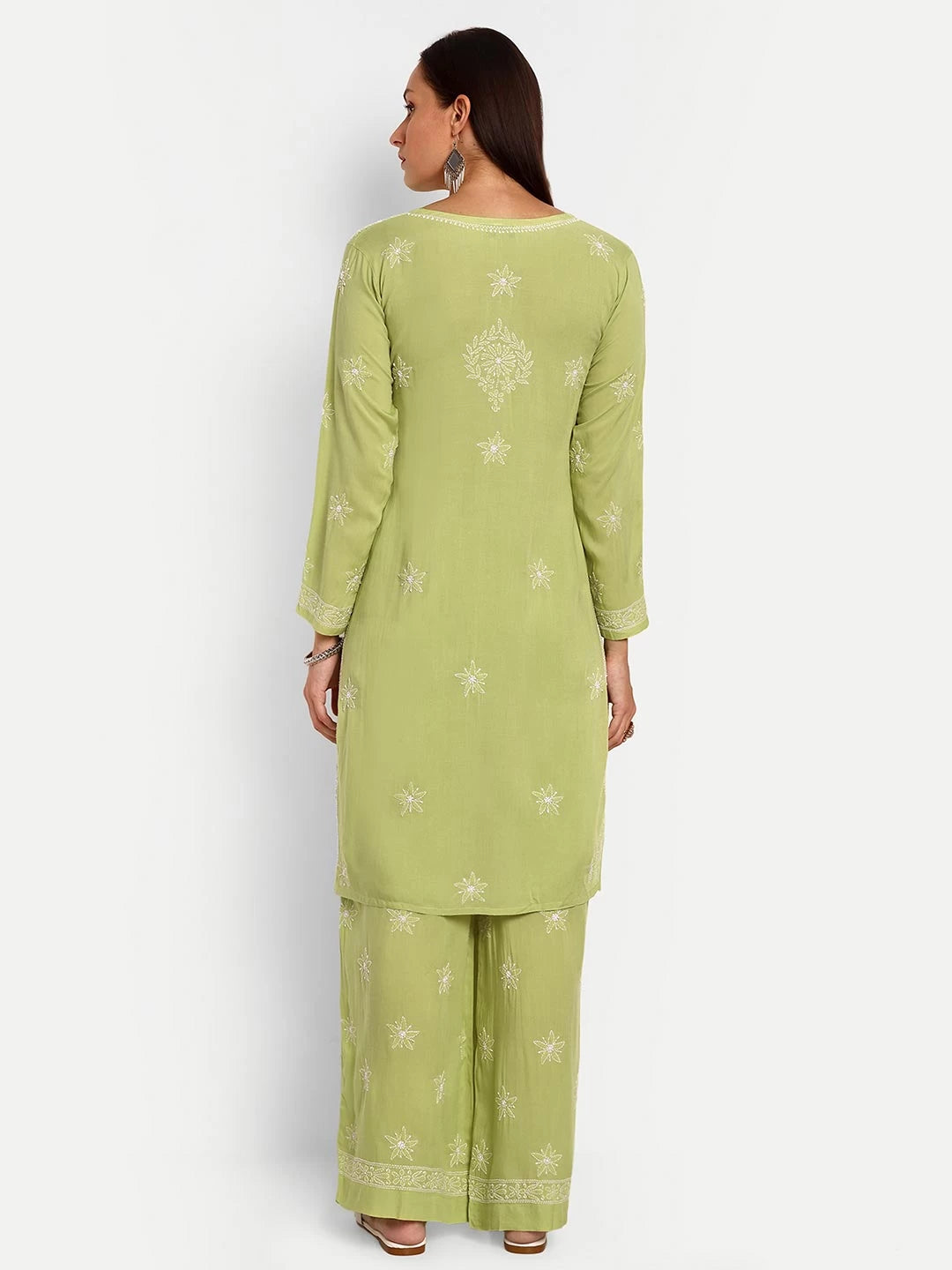 Ada Hand Embroidered Liril Green Modal Lucknowi Chikankari Co-ord Set A811232