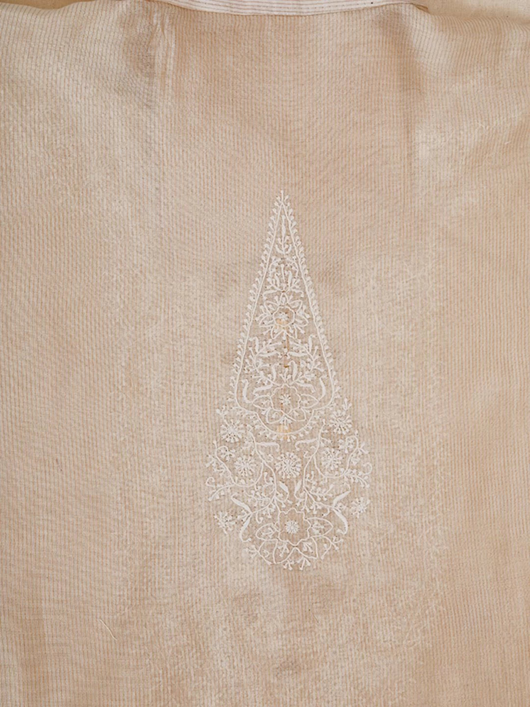 Ada Hand Embroidered Cream Chanderi Lucknowi Chikankari Semi Stitched Men's Kurta Piece With Zari Work 01A450045