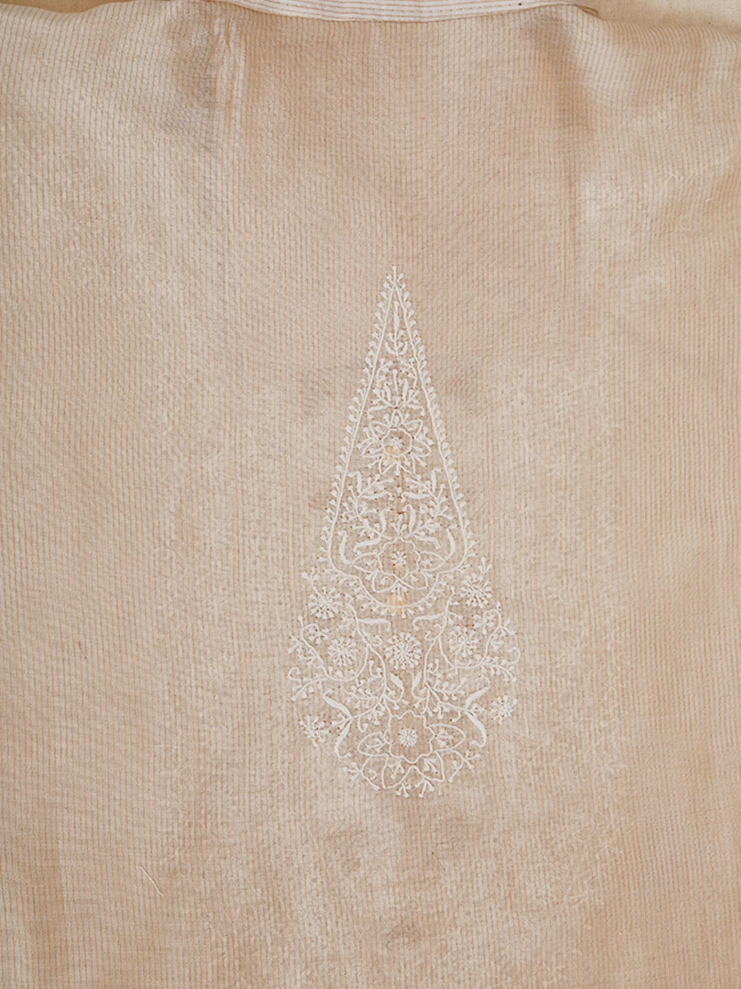 Ada Hand Embroidered Cream Chanderi Lucknowi Chikankari Semi Stitched Men's Kurta Piece With Zari Work 01A450045