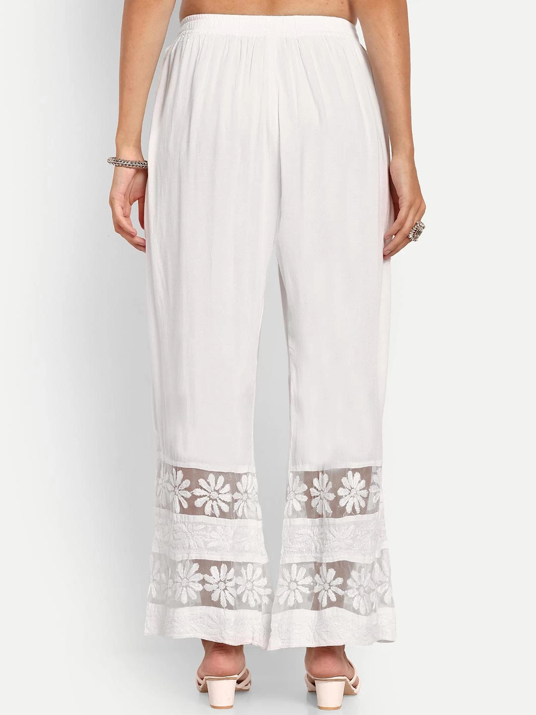 Ada Hand Embroidered White Rayon Lucknowi Chikankari Palazzo A711176