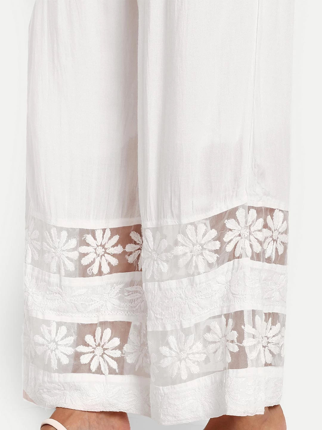 Ada Hand Embroidered White Rayon Lucknowi Chikankari Palazzo A711176