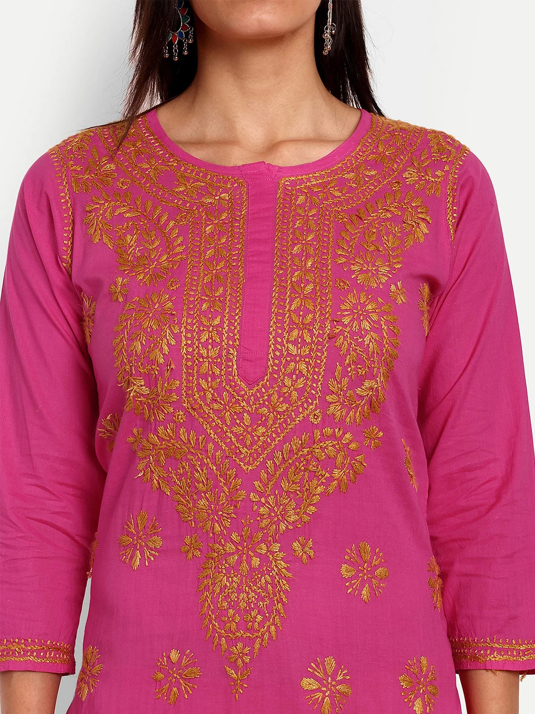 Ada Hand Embroidered Pink Cotton Lucknowi Chikankari Straight Kurta A188186