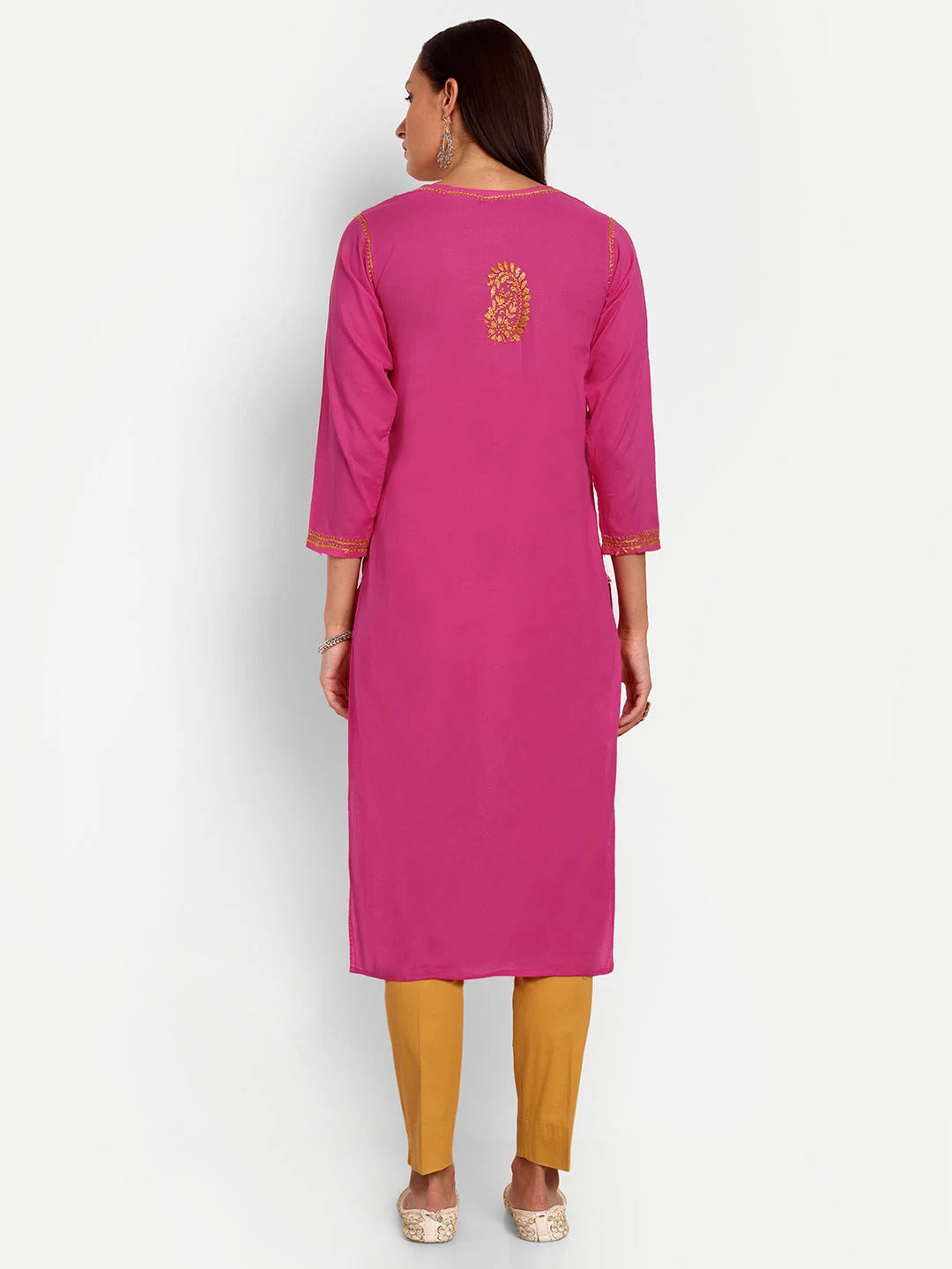 Ada Hand Embroidered Pink Cotton Lucknowi Chikankari Straight Kurta A188186