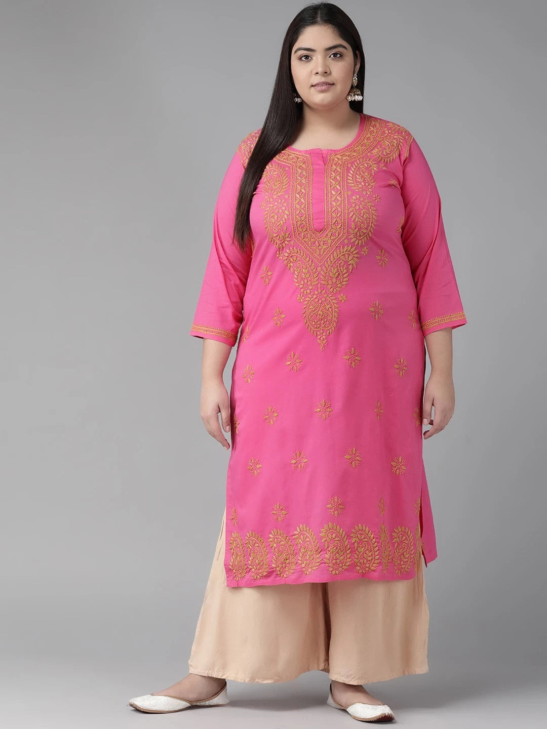 Ada Hand Embroidered Pink Cotton Lucknowi Chikankari Straight Kurta A188186