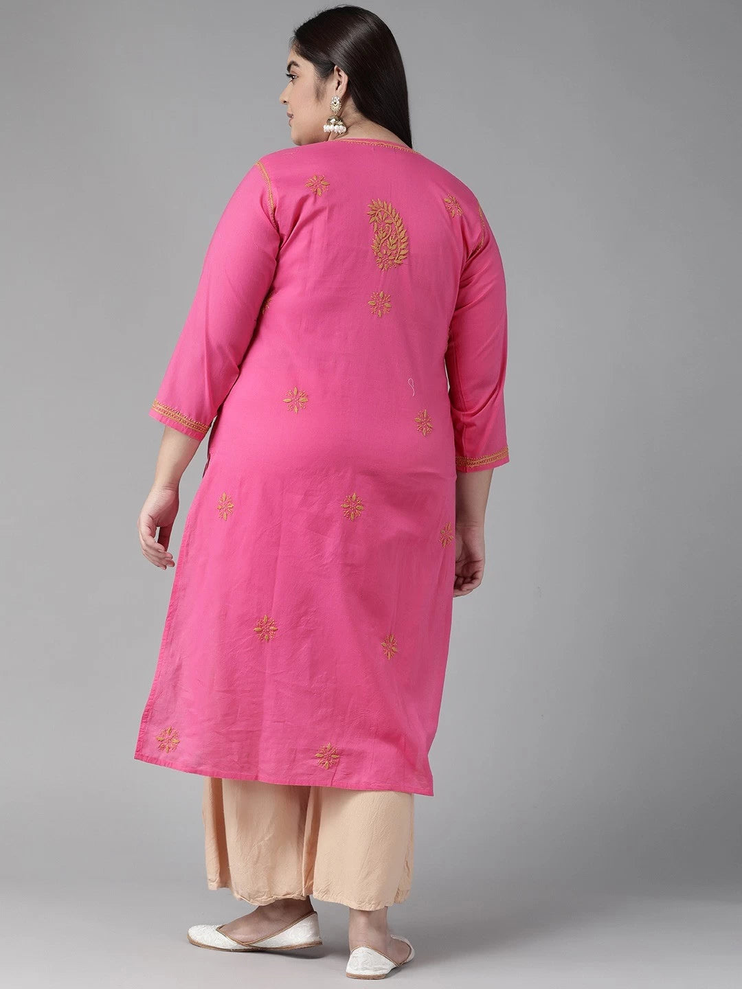 Ada Hand Embroidered Pink Cotton Lucknowi Chikankari Straight Kurta A188186