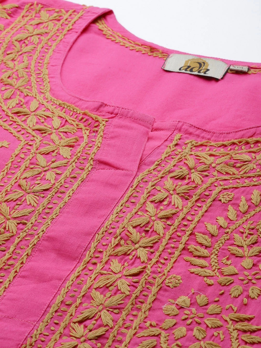 Ada Hand Embroidered Pink Cotton Lucknowi Chikankari Straight Kurta A188186