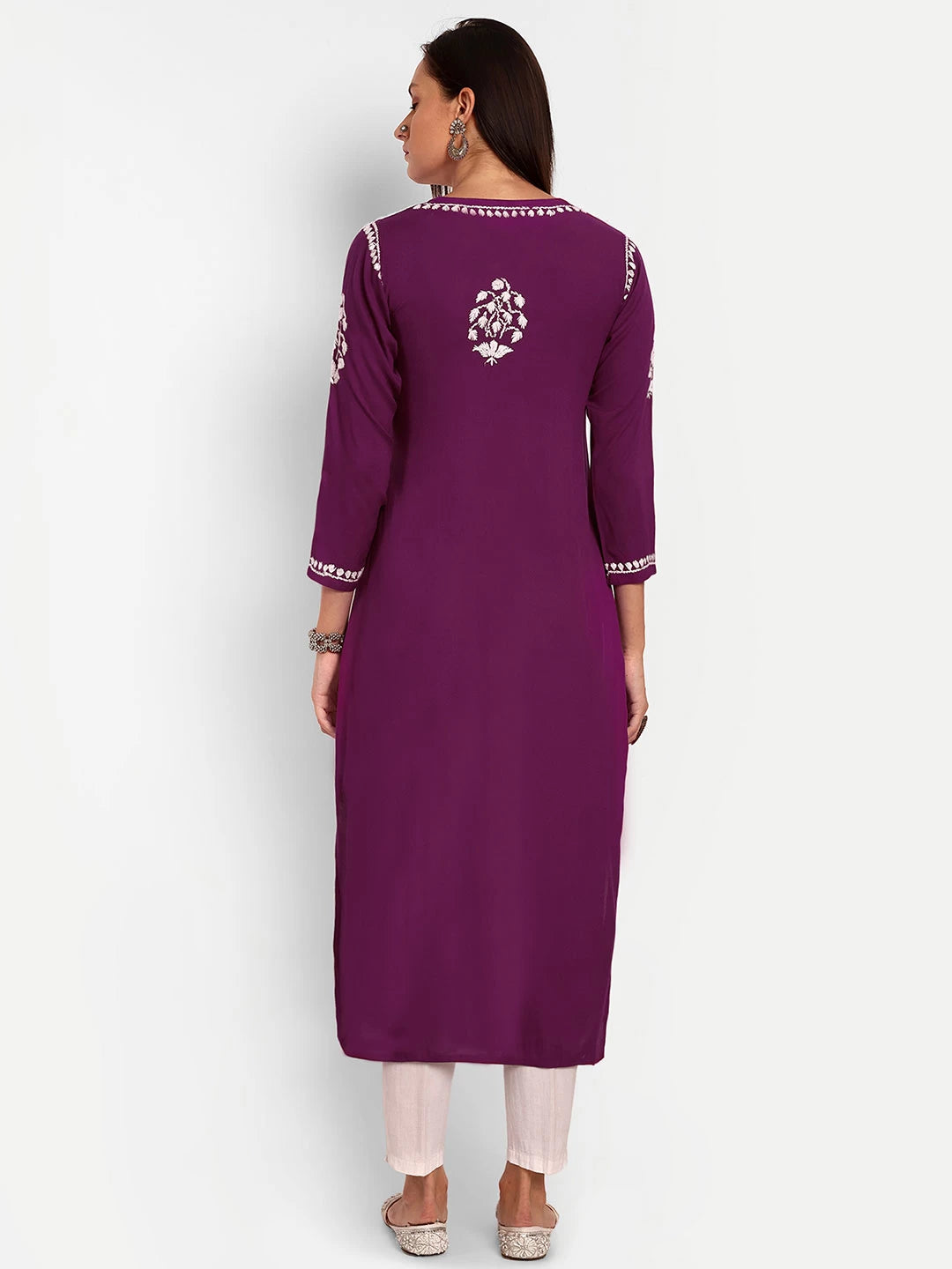 Ada Hand Embroidered Purple Rayon Lucknowi Chikankari Straight Kurta A411511