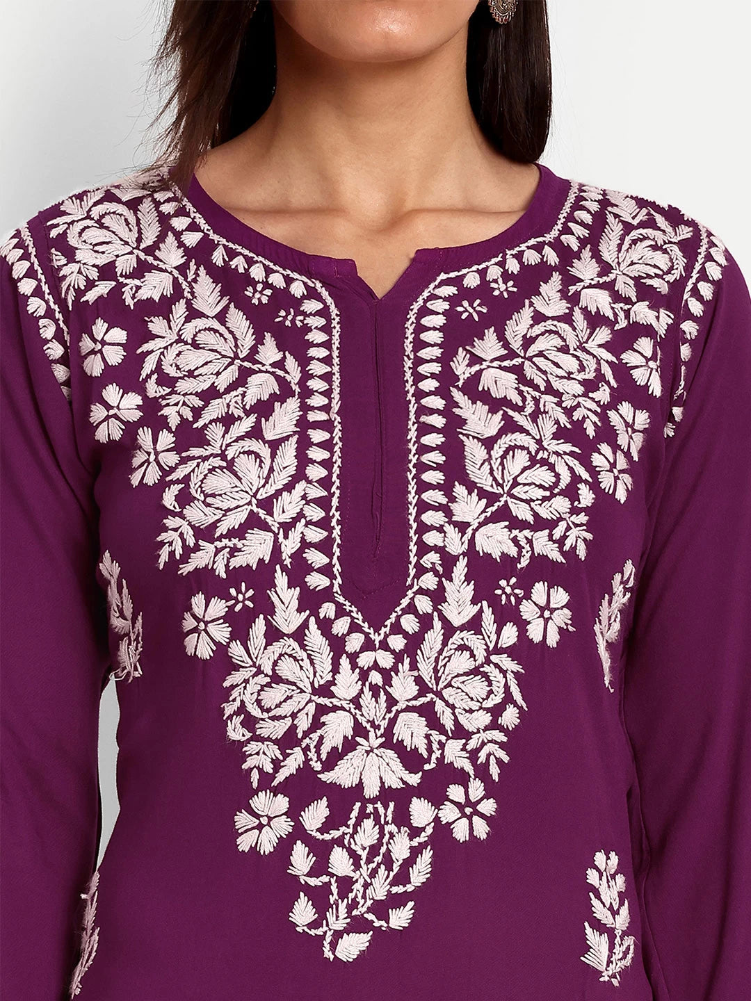 Ada Hand Embroidered Purple Rayon Lucknowi Chikankari Straight Kurta A411511