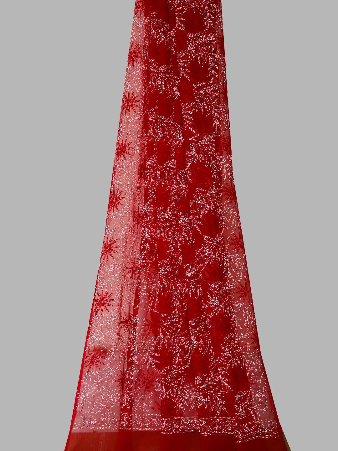 Ada Hand Embroidered Red Georgette Lucknowi Chikankari Dupatta 01A412725