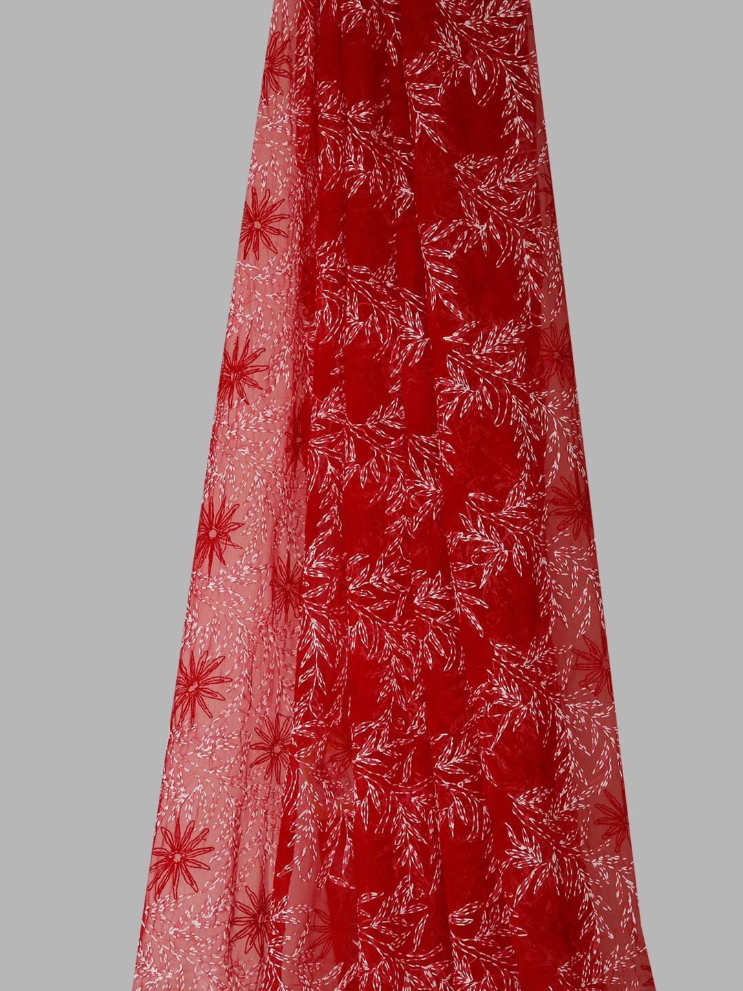 Ada Hand Embroidered Red Georgette Lucknowi Chikankari Dupatta 01A412725