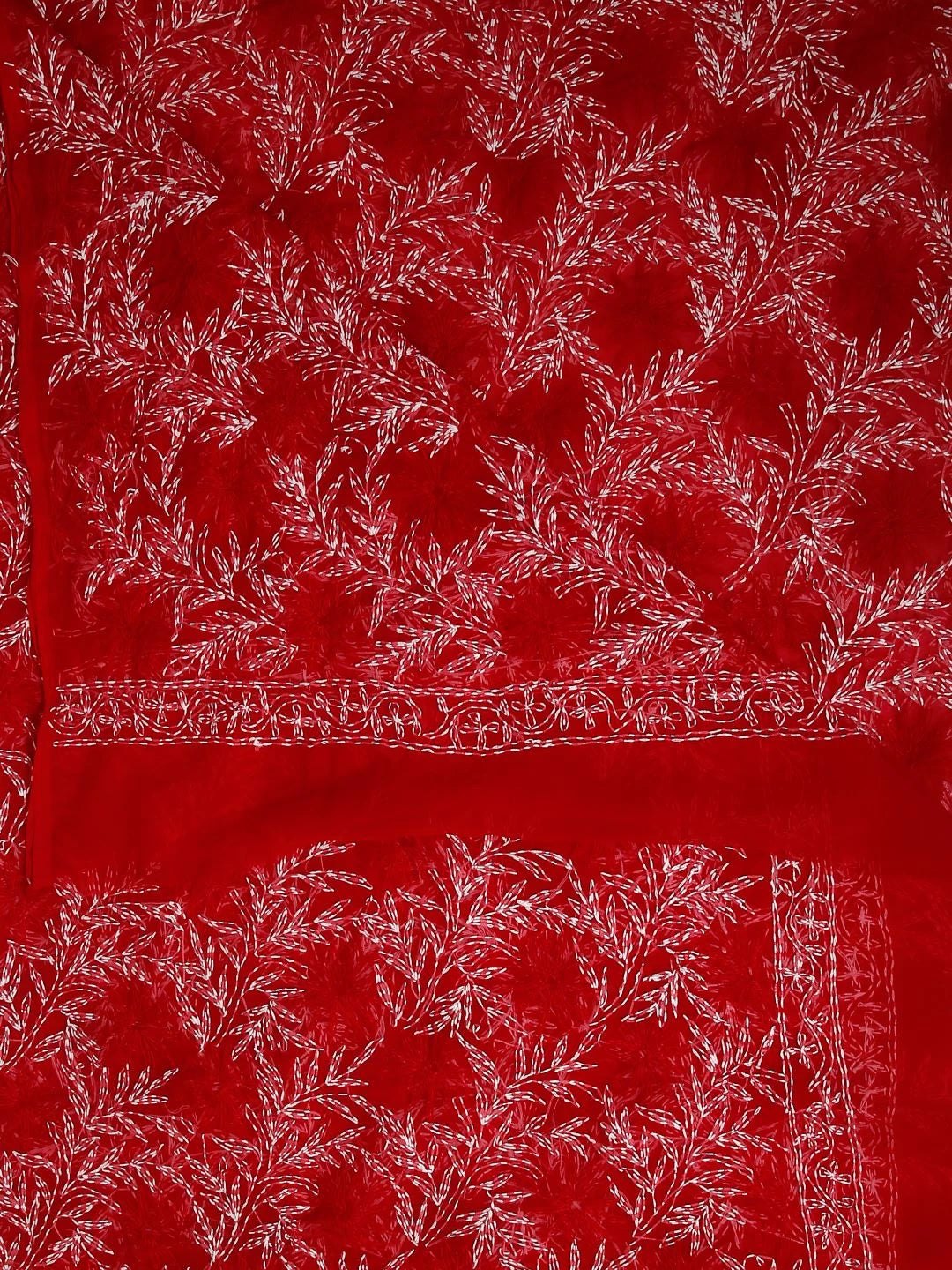 Ada Hand Embroidered Red Georgette Lucknowi Chikankari Dupatta 01A412725