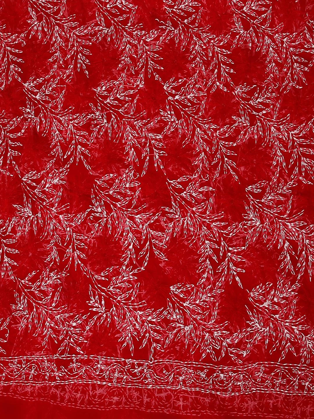 Ada Hand Embroidered Red Georgette Lucknowi Chikankari Dupatta 01A412725