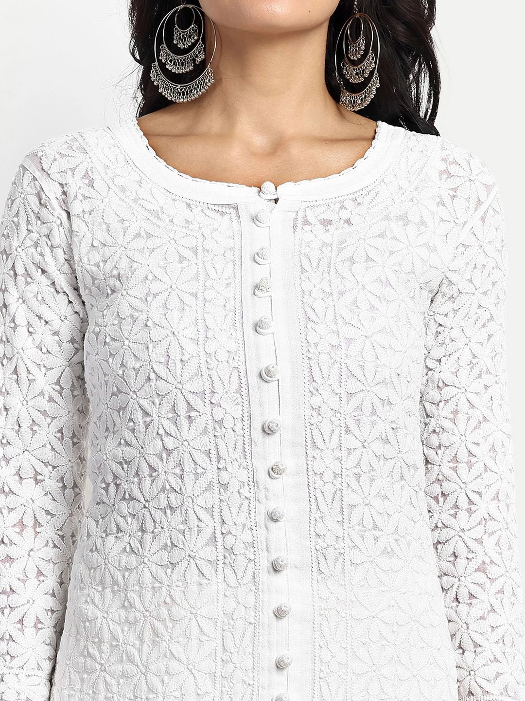 Ada Hand Embroidered White Georgette Lucknowi Chikankari Straight Kurta A411525