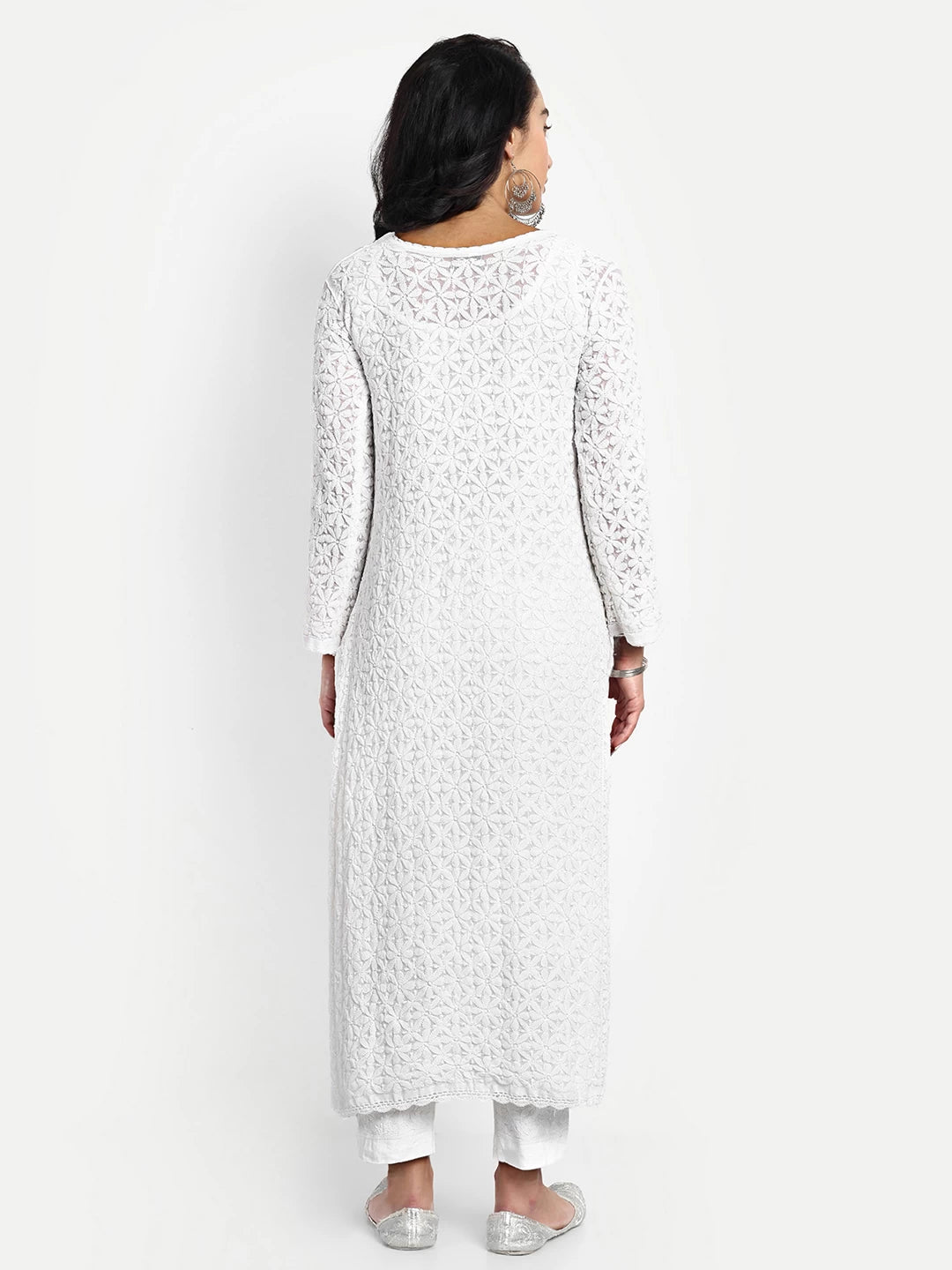 Ada Hand Embroidered White Georgette Lucknowi Chikankari Straight Kurta A411525