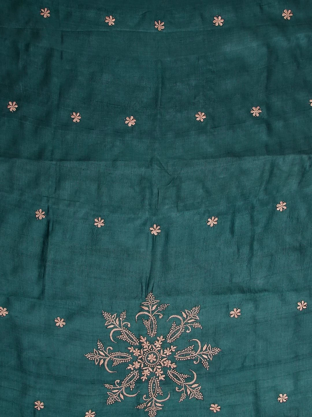 Ada Hand Embroidered Teal Blue Tussar Silk Lucknowi Chikankari Dupatta With Mukaish Work 01A291916