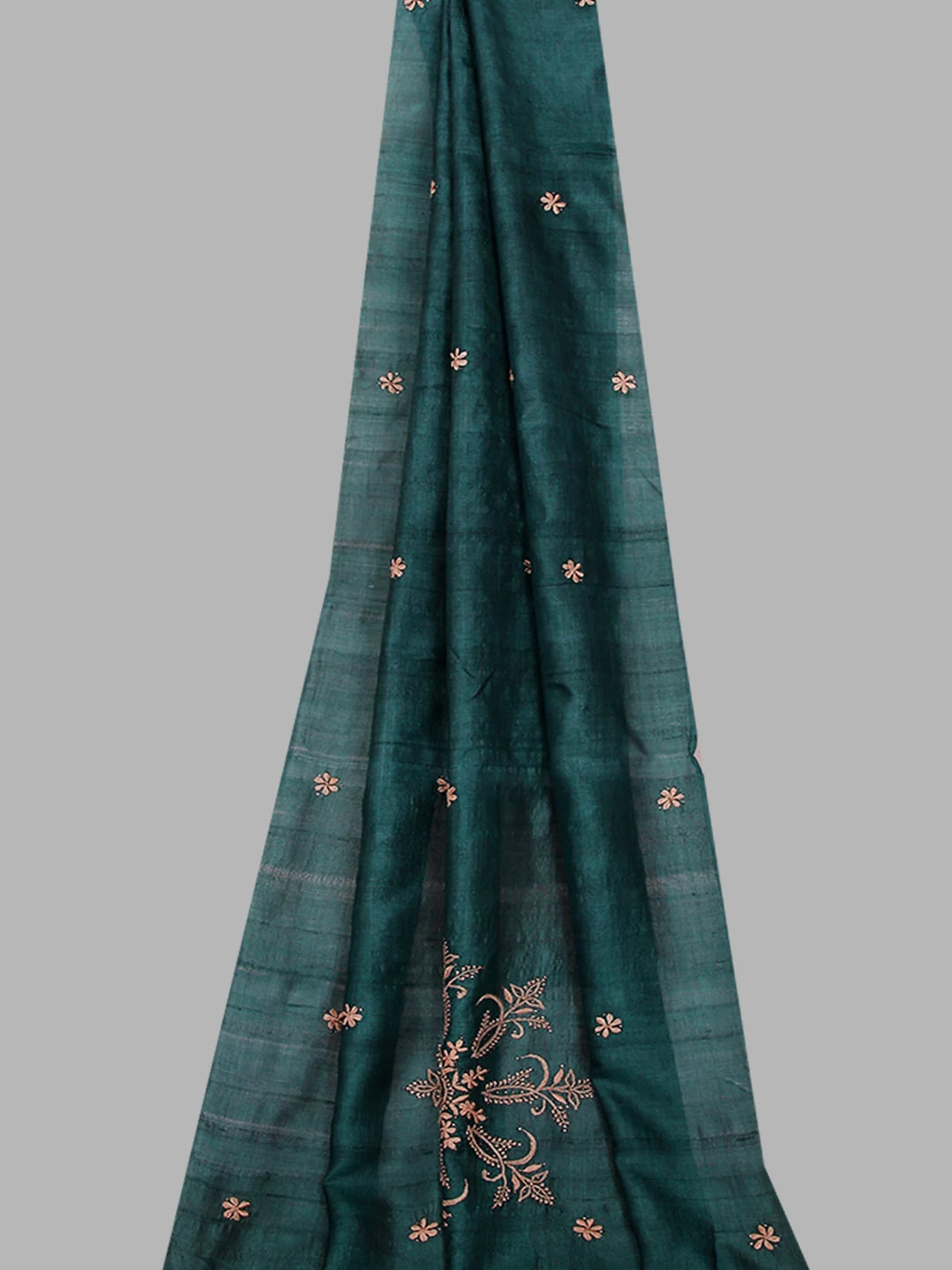 Ada Hand Embroidered Teal Blue Tussar Silk Lucknowi Chikankari Dupatta With Mukaish Work 01A291916