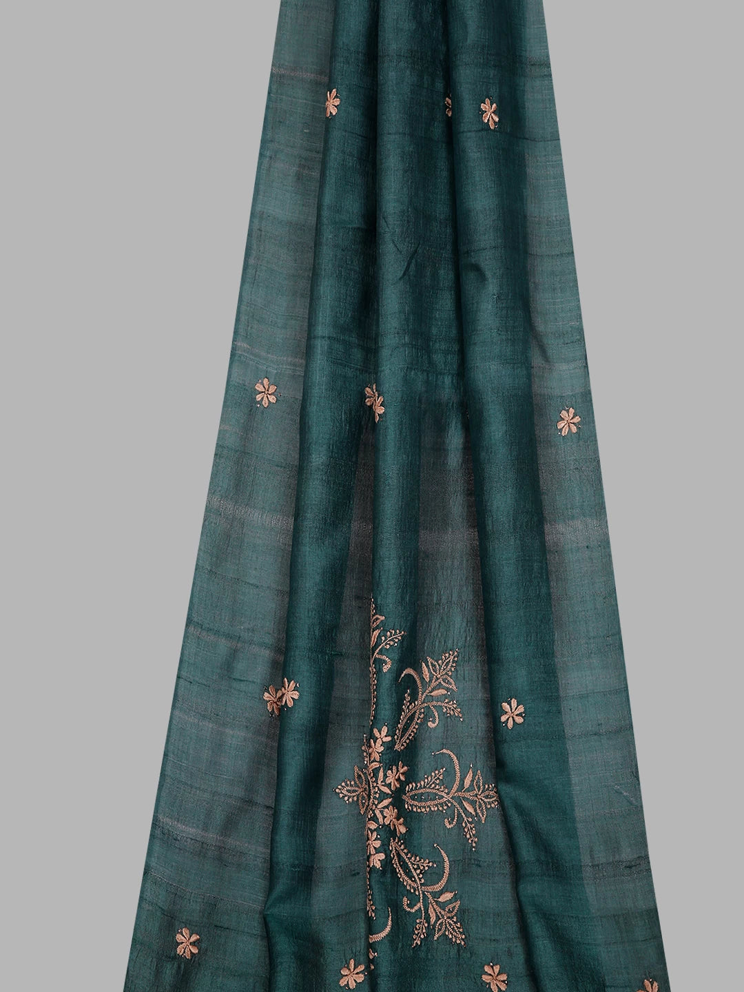 Ada Hand Embroidered Teal Blue Tussar Silk Lucknowi Chikankari Dupatta With Mukaish Work 01A291916