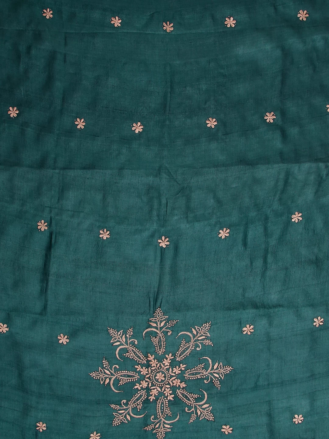 Ada Hand Embroidered Teal Blue Tussar Silk Lucknowi Chikankari Dupatta With Mukaish Work 01A291916