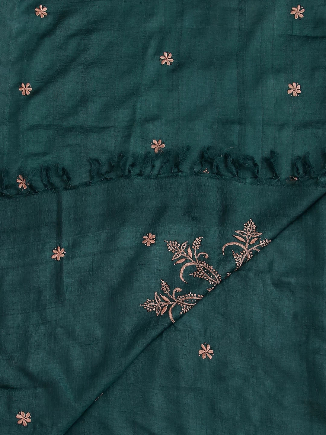 Ada Hand Embroidered Teal Blue Tussar Silk Lucknowi Chikankari Dupatta With Mukaish Work 01A291916