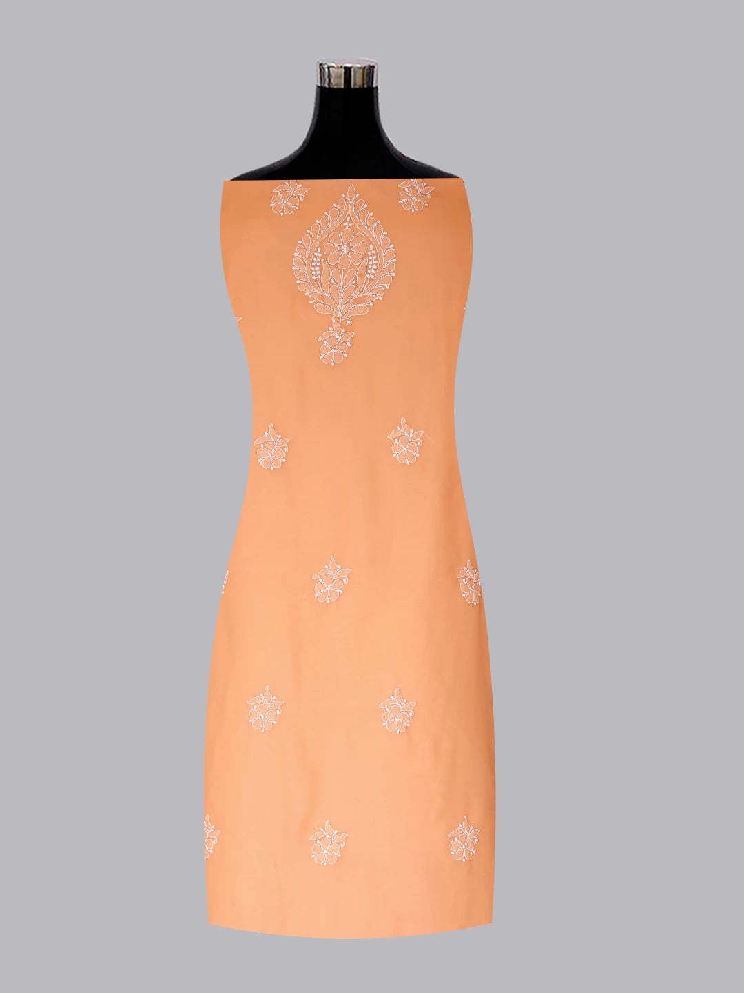Ada Hand Embroidered Peach Orange Georgette Lucknowi Chikan Unstitched Kurta Piece 01A445298