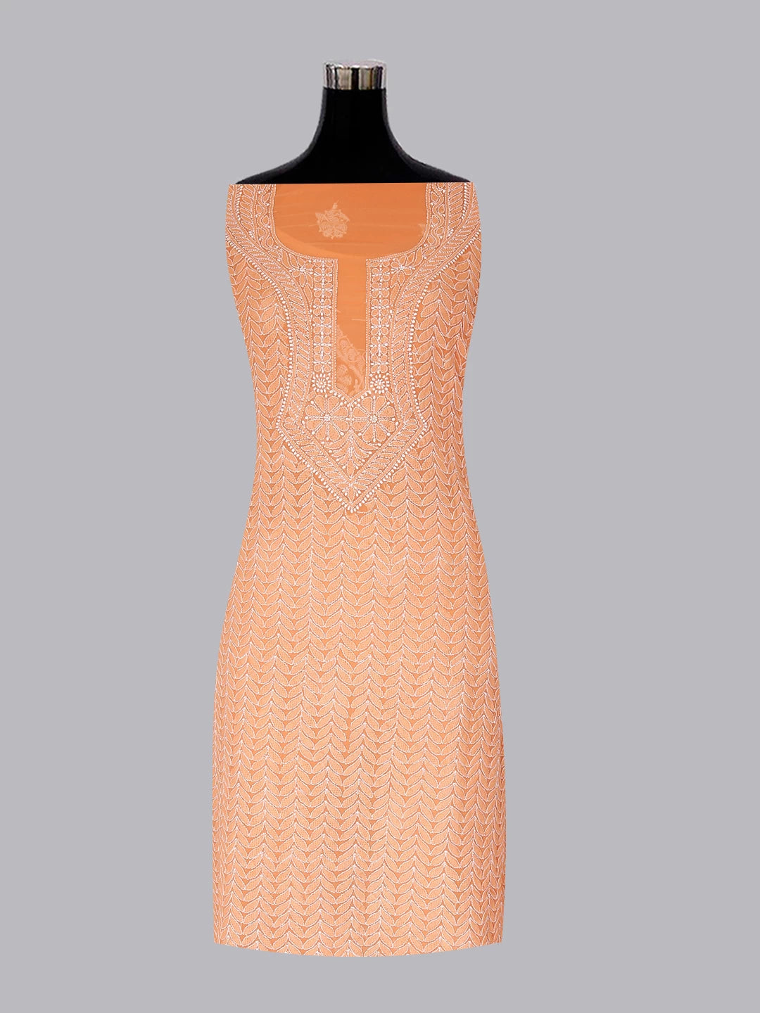 Ada Hand Embroidered Peach Orange Georgette Lucknowi Chikan Unstitched Kurta Piece 01A445298