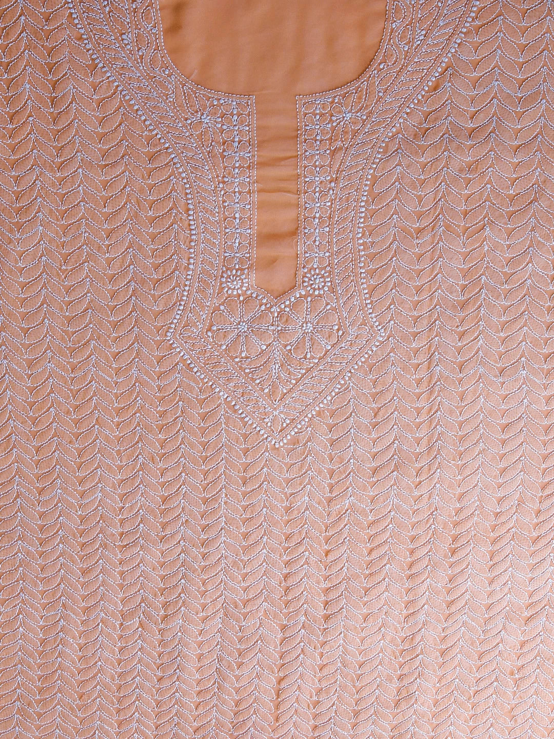 Ada Hand Embroidered Peach Orange Georgette Lucknowi Chikan Unstitched Kurta Piece 01A445298