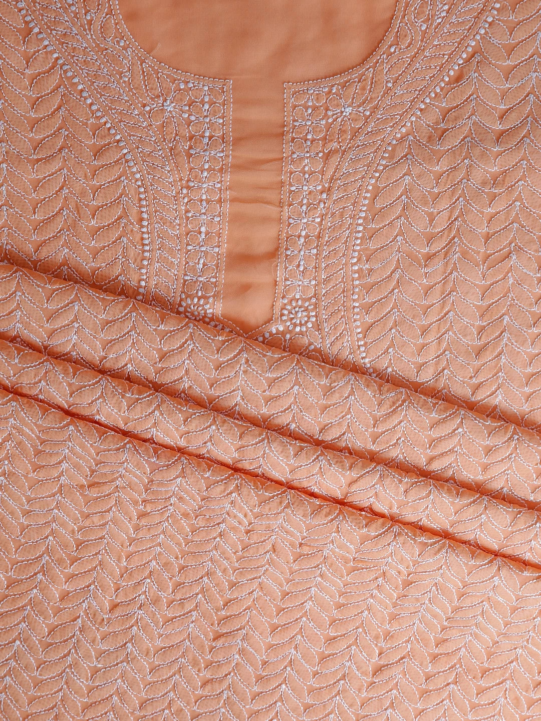 Ada Hand Embroidered Peach Orange Georgette Lucknowi Chikan Unstitched Kurta Piece 01A445298