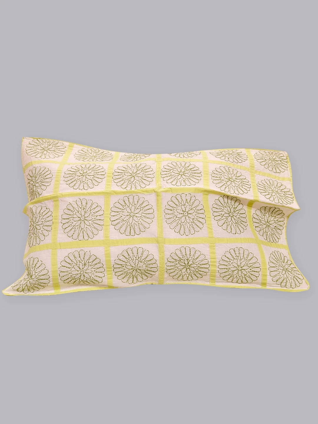 Ada Hand Embroidered White And Green Cotton Lucknowi Chikankari Bed Sheet With Pillow Cover Set 01A316593