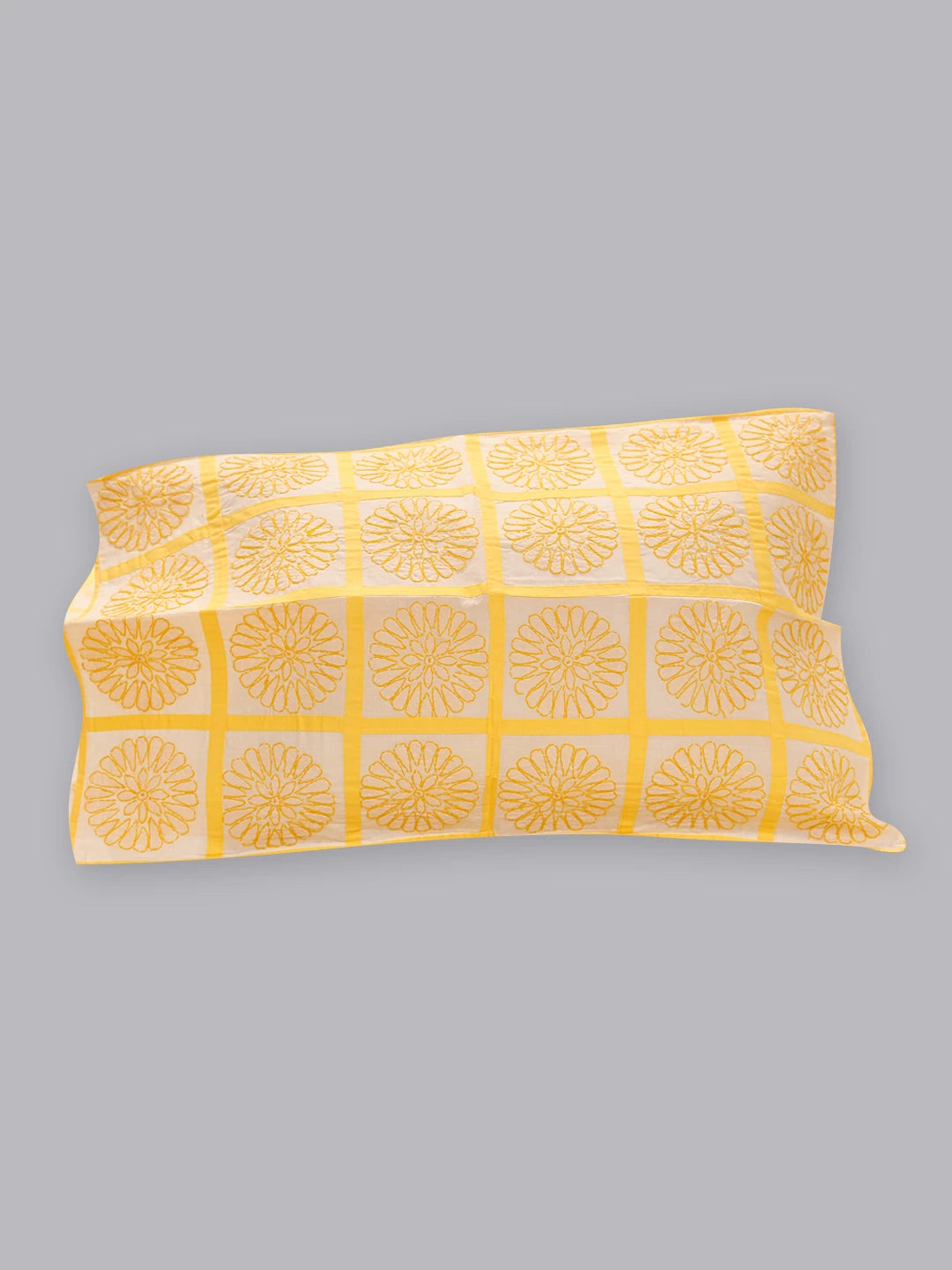 Ada Hand Embroidered White And Yellow Cotton Lucknowi Chikankari Bed Sheet With Pillow Cover Set 01A384233