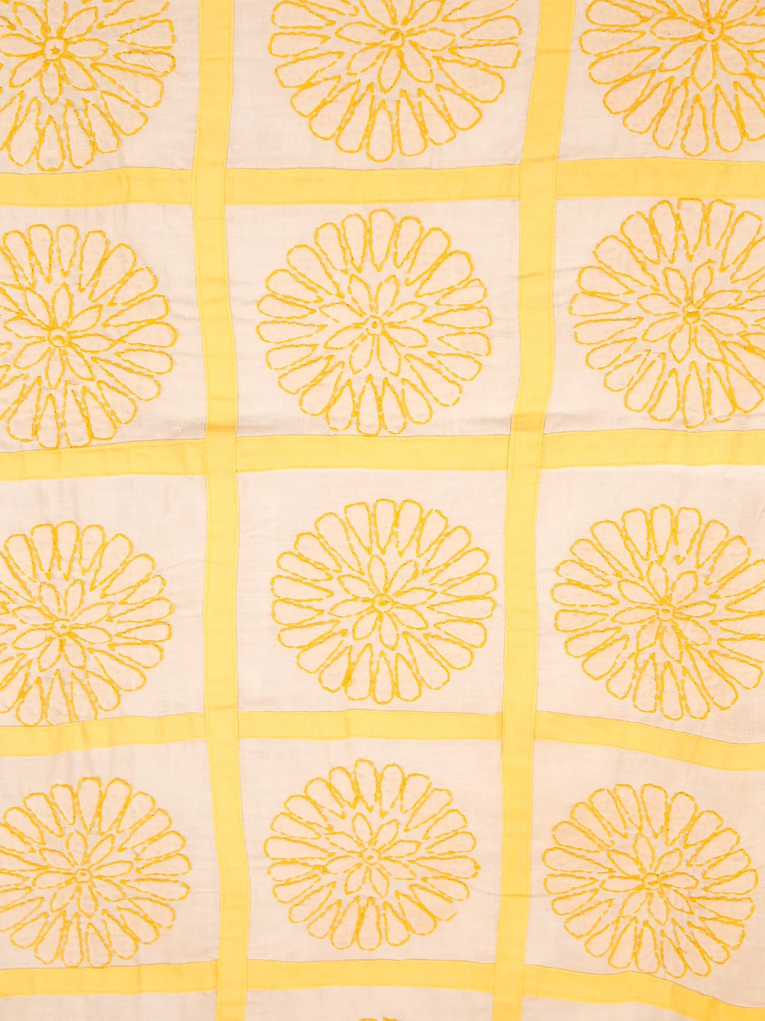 Ada Hand Embroidered White And Yellow Cotton Lucknowi Chikankari Bed Sheet With Pillow Cover Set 01A384233