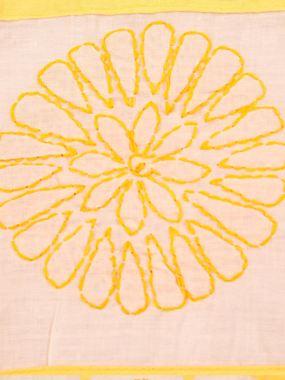 Ada Hand Embroidered White And Yellow Cotton Lucknowi Chikankari Bed Sheet With Pillow Cover Set 01A384233