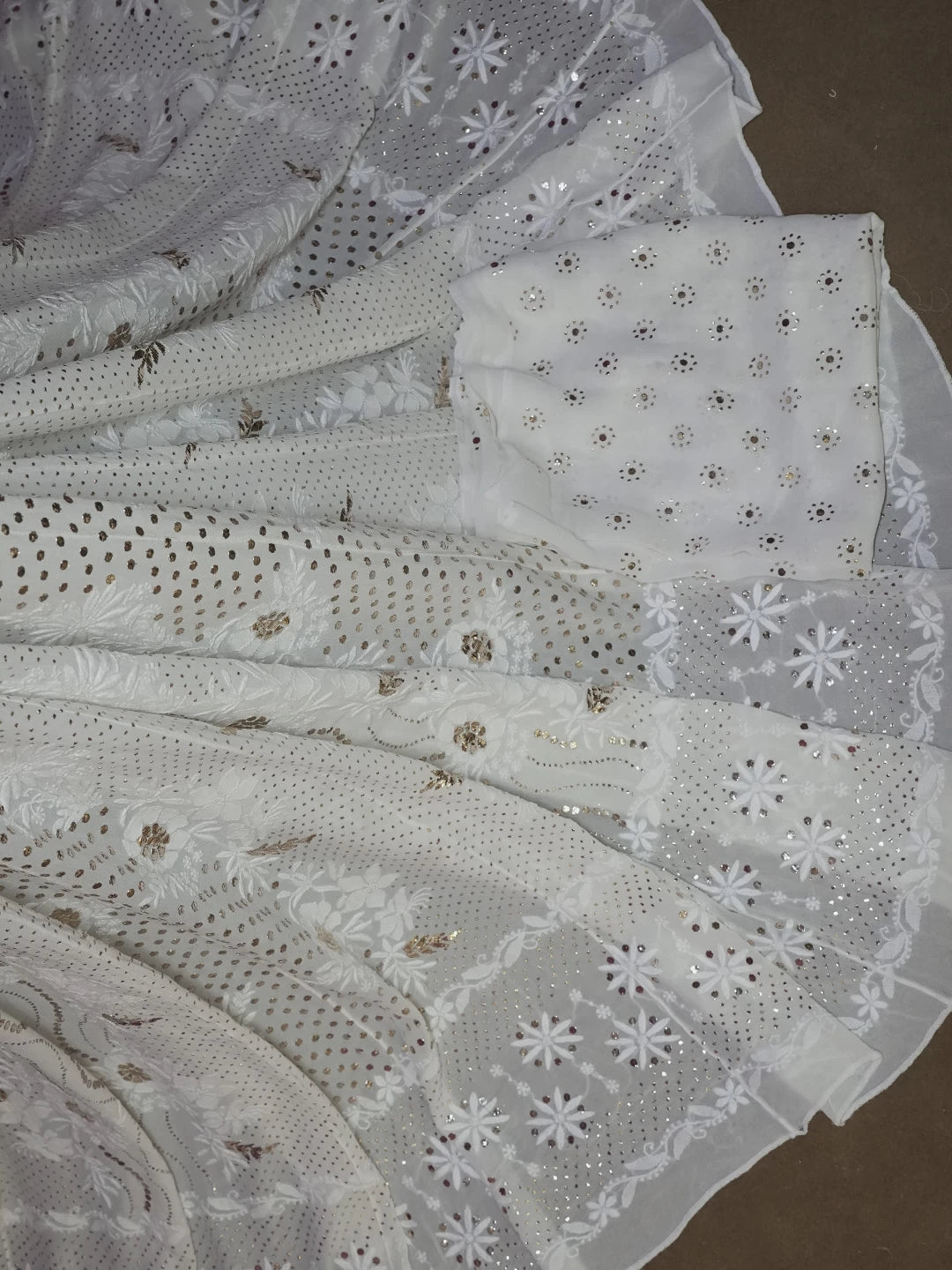 Ada Hand Embroidered Ivory White Pure Georgette Lucknowi Chikankari Lehenga Set With Muqaish Work 01A440116