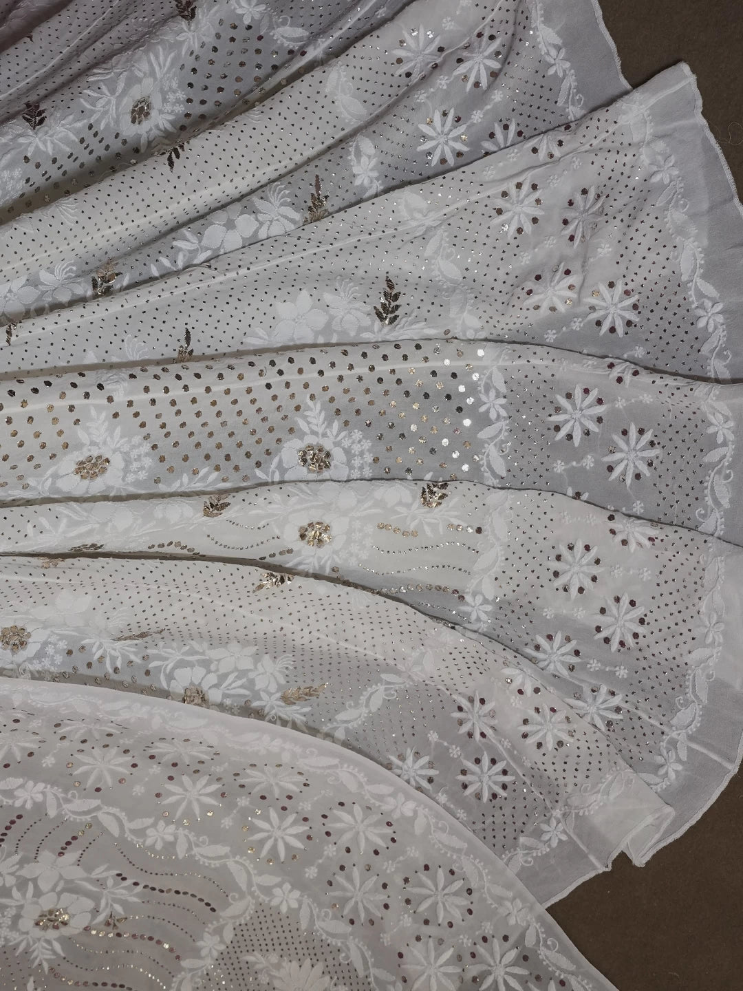 Ada Hand Embroidered Ivory White Pure Georgette Lucknowi Chikankari Lehenga Set With Muqaish Work 01A440116